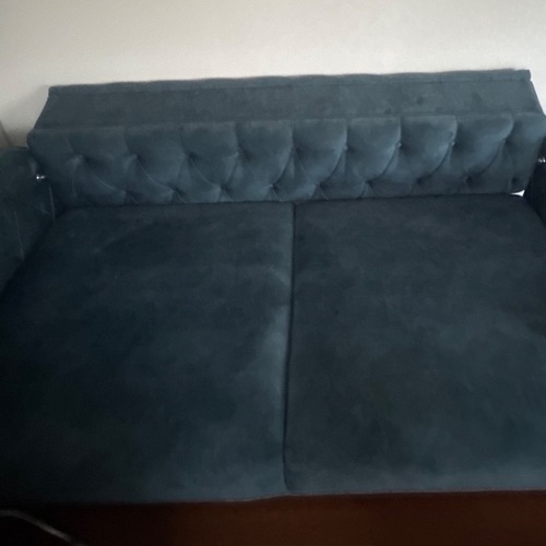 Used Istkbal Velvet Sofa Bed Blue for sale on AptDeco