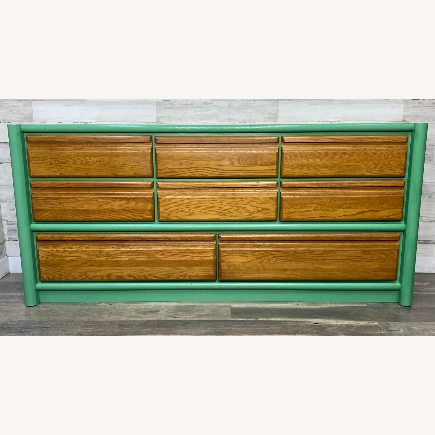 Refinished Seafoam Green & Natural Oak Dresser - image-1