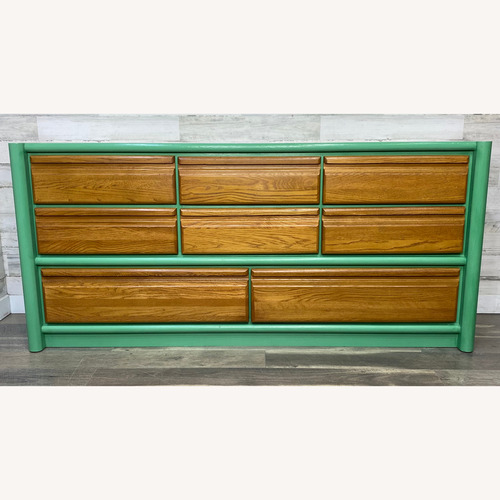Used Refinished Seafoam Green & Natural Oak Dresser for sale on AptDeco