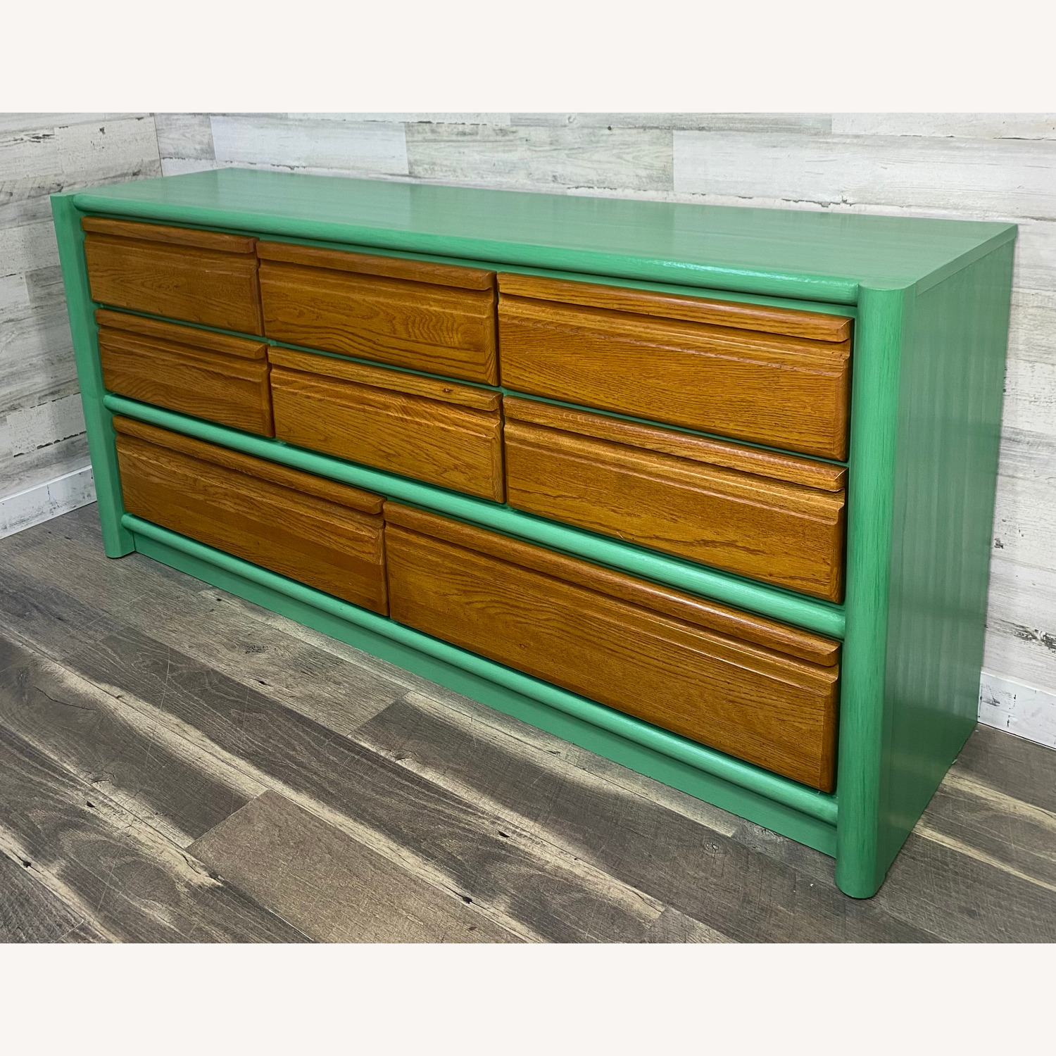 Refinished Seafoam Green & Natural Oak Dresser - image-4
