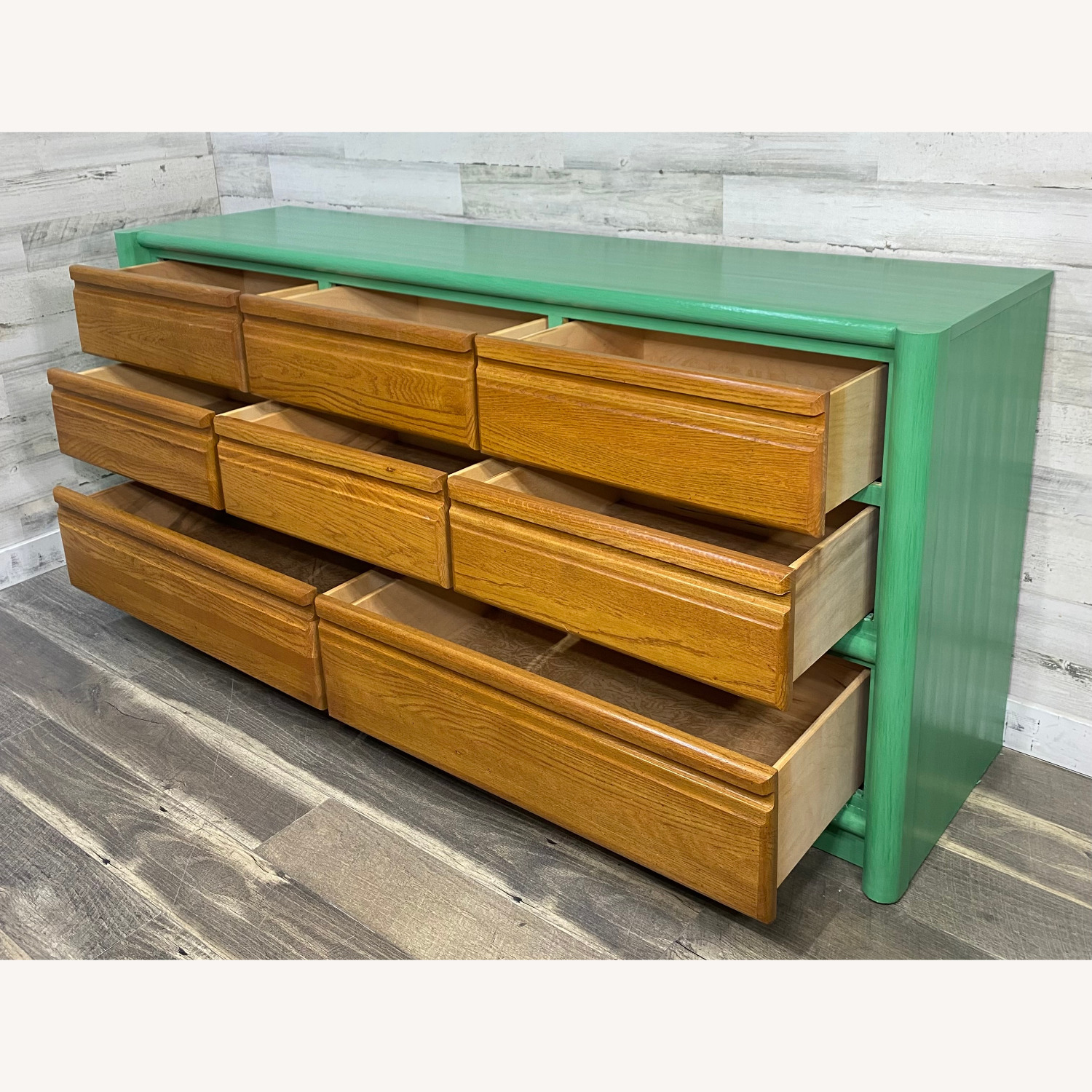 Refinished Seafoam Green & Natural Oak Dresser - image-6