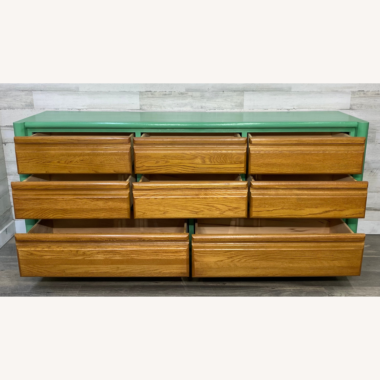 Refinished Seafoam Green & Natural Oak Dresser - image-3
