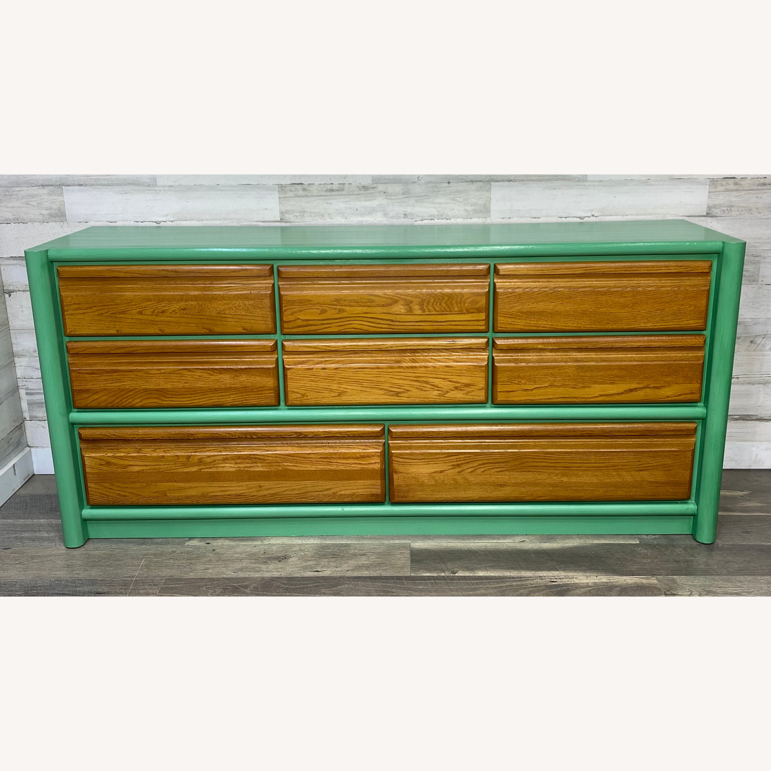 Refinished Seafoam Green & Natural Oak Dresser - image-5