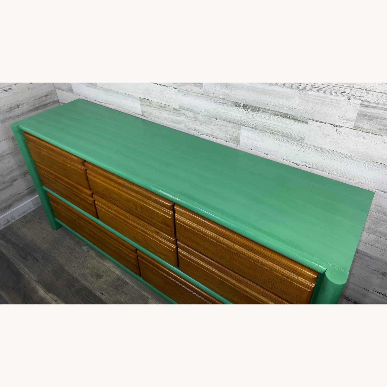 Refinished Seafoam Green & Natural Oak Dresser - image-2
