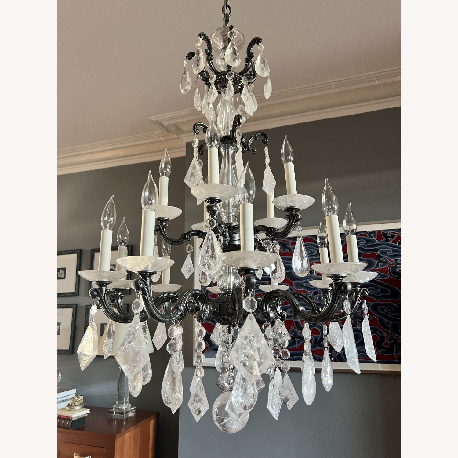 SCHONBEK Rock Crystal & Pewter Chandelier - image-1