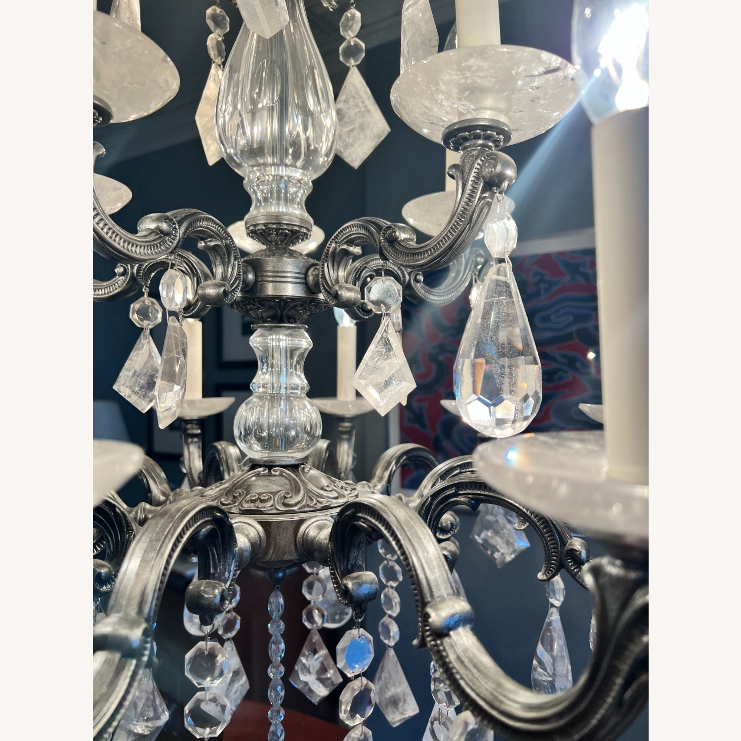 SCHONBEK Rock Crystal & Pewter Chandelier - image-7