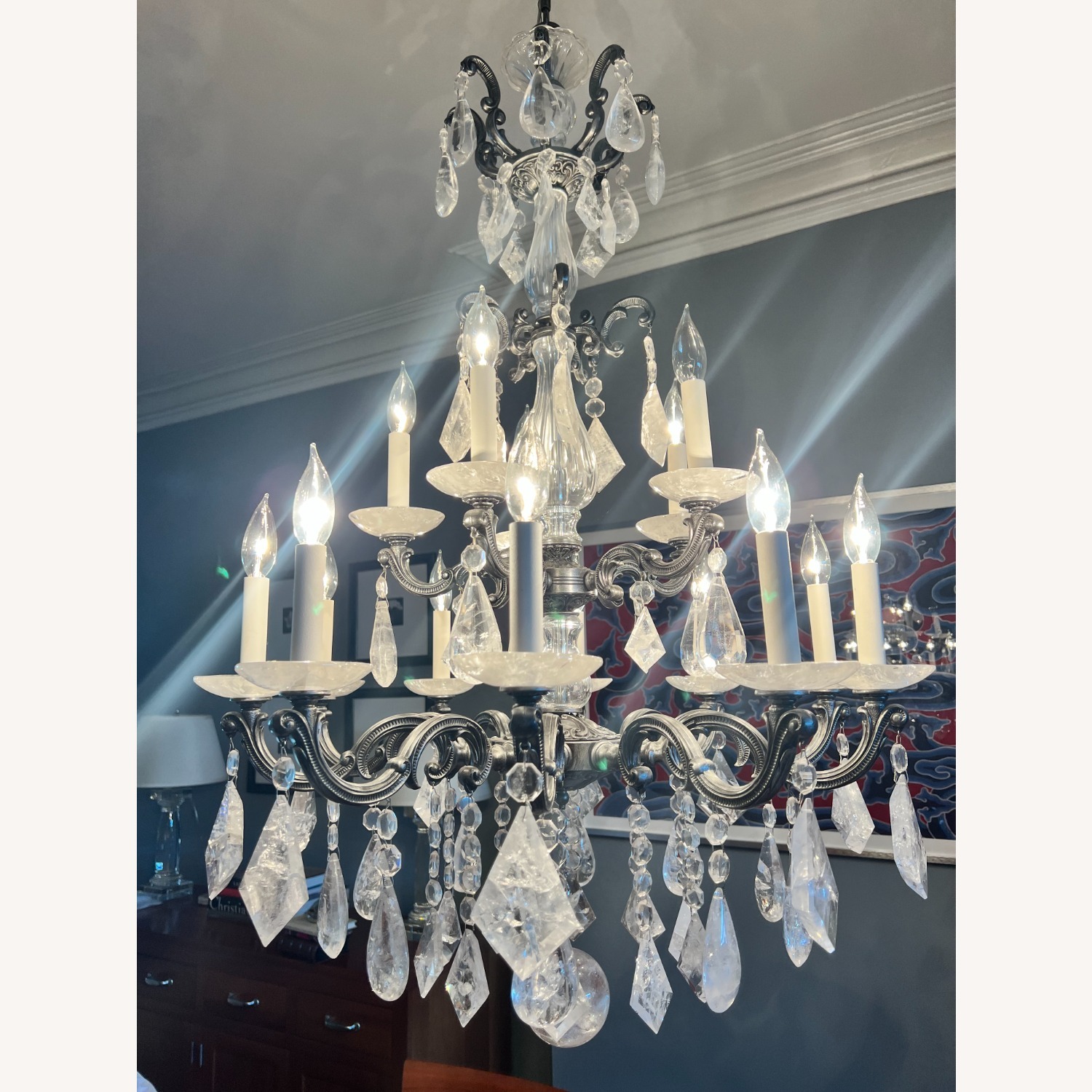 SCHONBEK Rock Crystal & Pewter Chandelier - AptDeco