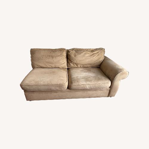 Used PB Comfort Left Armed Loveseat in Stone Suede for sale on AptDeco