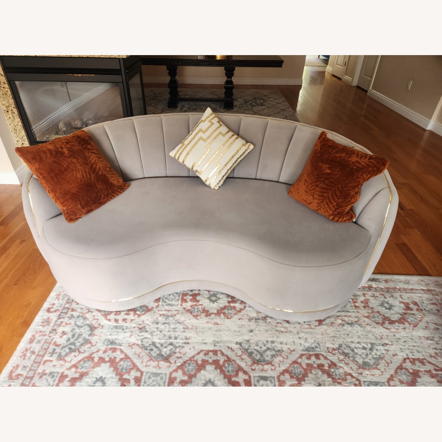 Light Gray Velvet 3+ Seater Sofa - image-4
