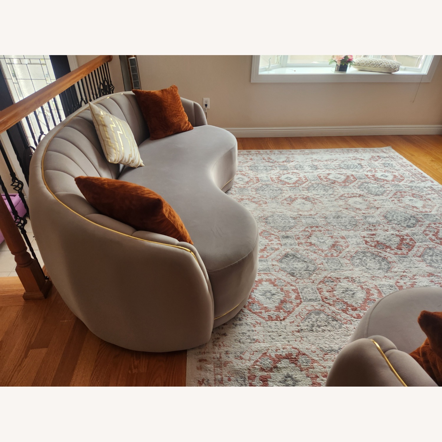 Light Gray Velvet 3+ Seater Sofa - image-3