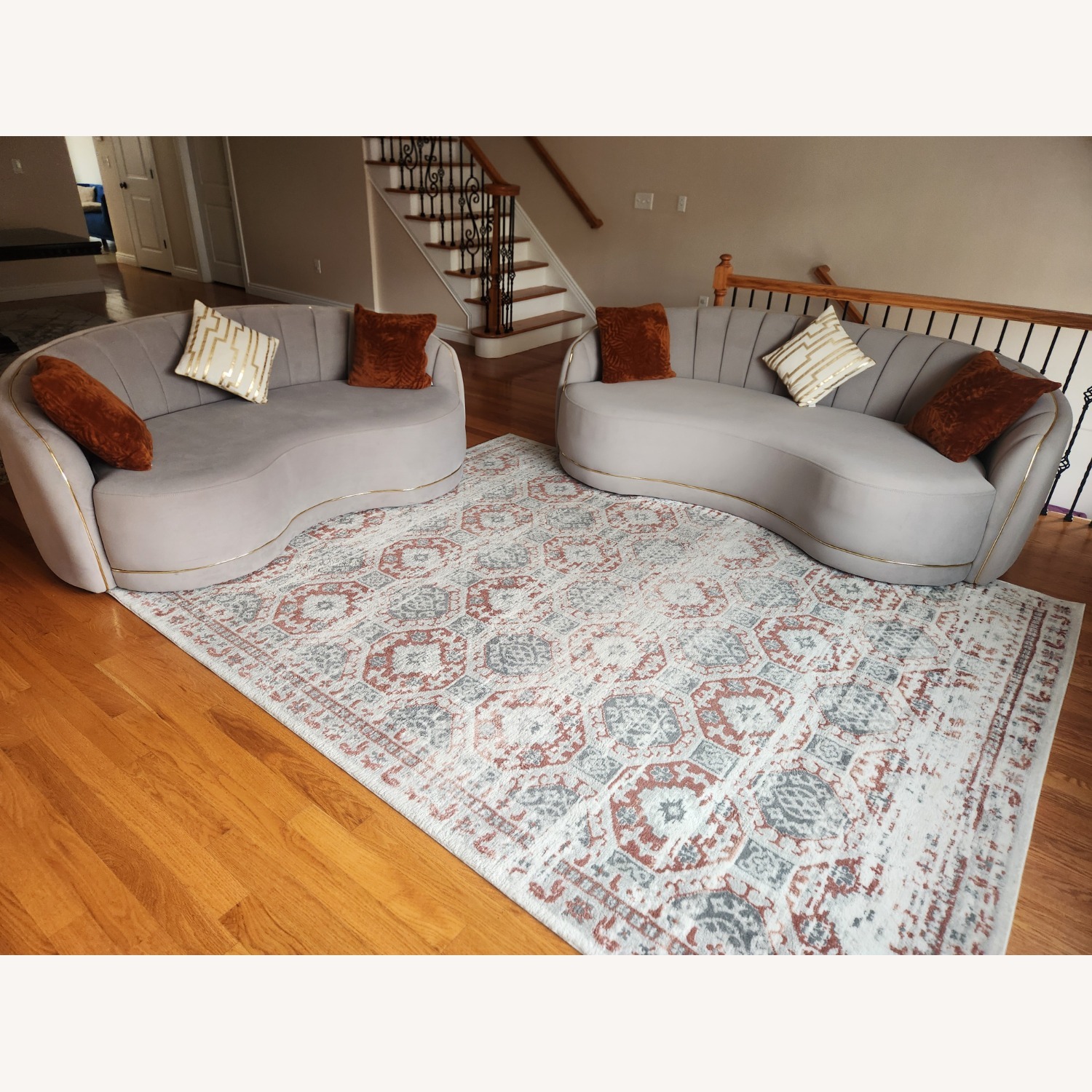 Light Gray Velvet 3+ Seater Sofa - image-1