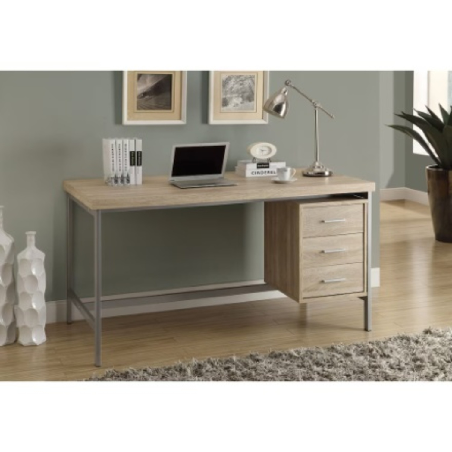 Large Wood Desk with Three Drawers - image-4