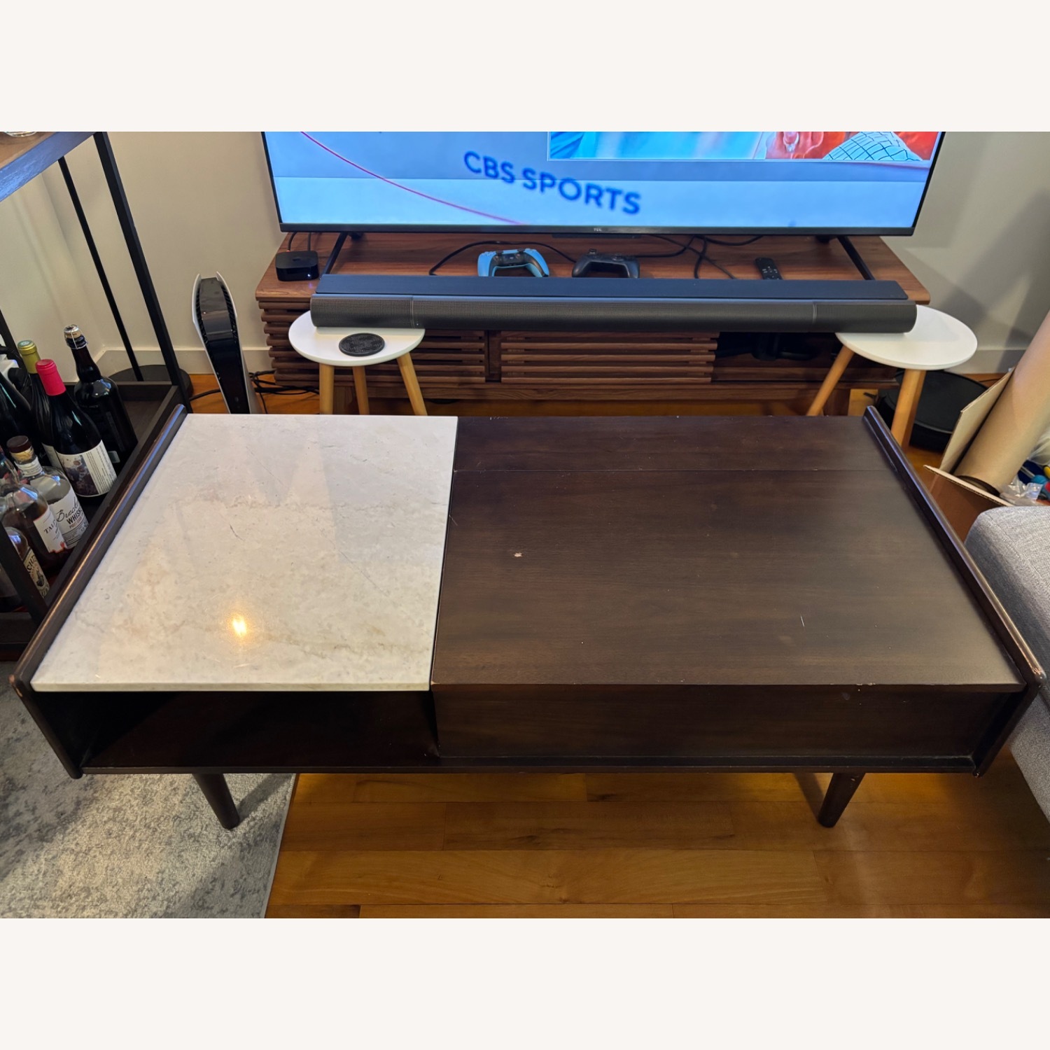 West Elm Mid-Century Marble Pop-Up Coffee Table - image-1