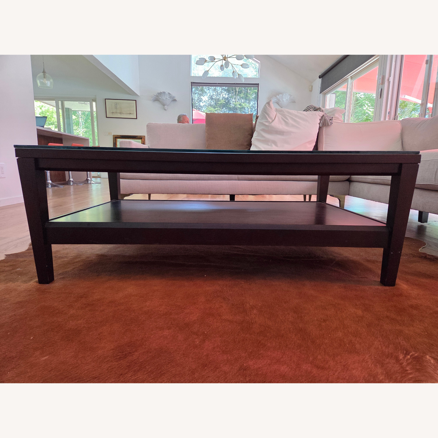 Crate & Barrel Dark Brown Wood Coffee Table - image-3