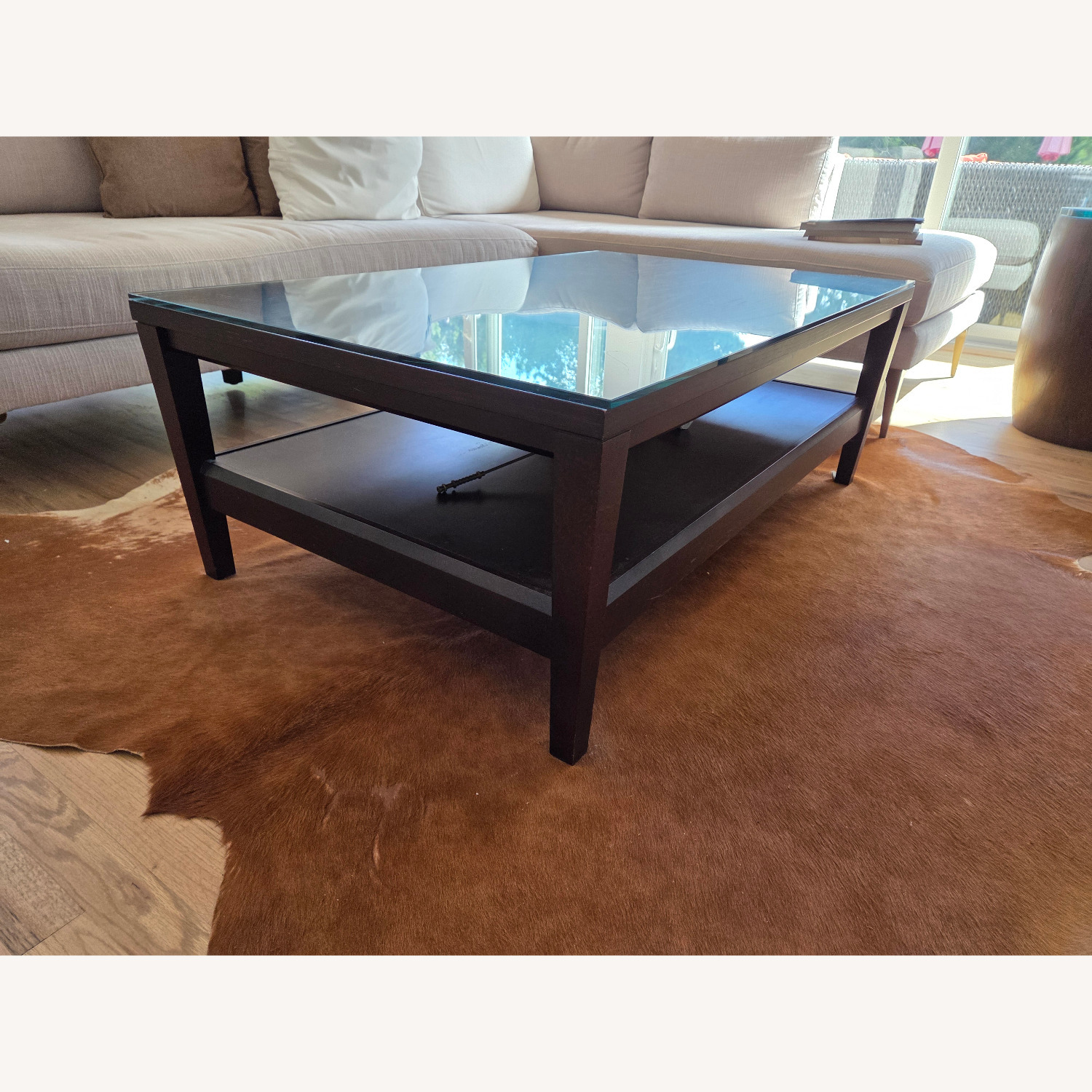 Crate & Barrel Dark Brown Wood Coffee Table - image-2