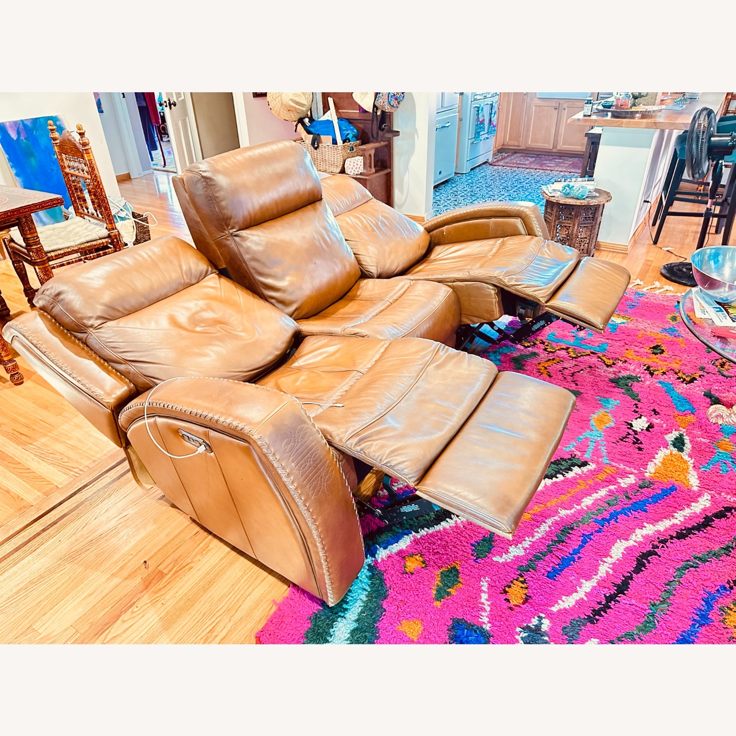 Mustang Brown Leather Power Reclining Sofa - image-2