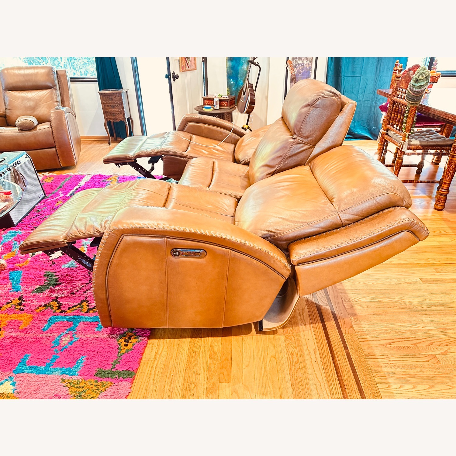 Mustang Brown Leather Power Reclining Sofa - image-7