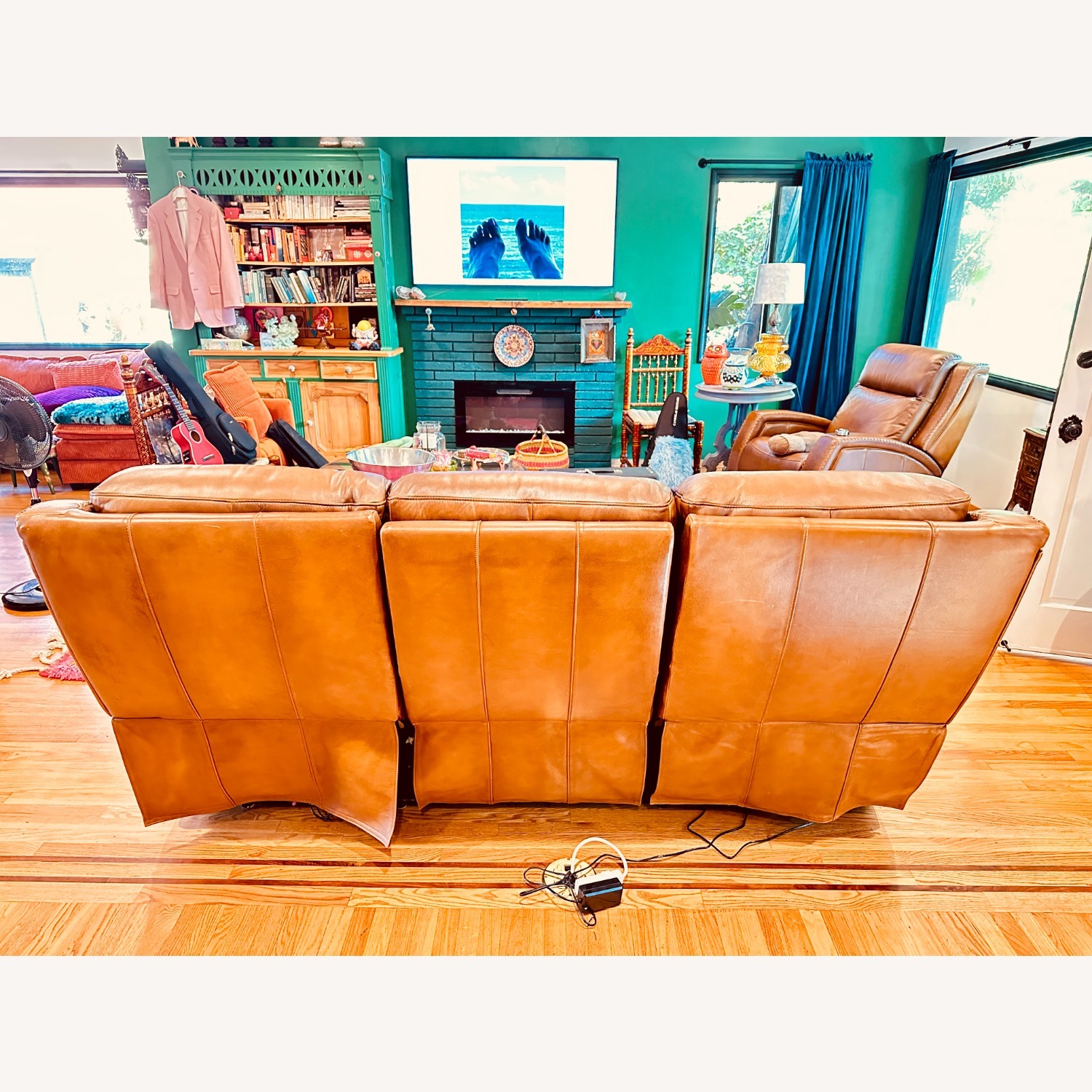 Mustang Brown Leather Power Reclining Sofa - image-5