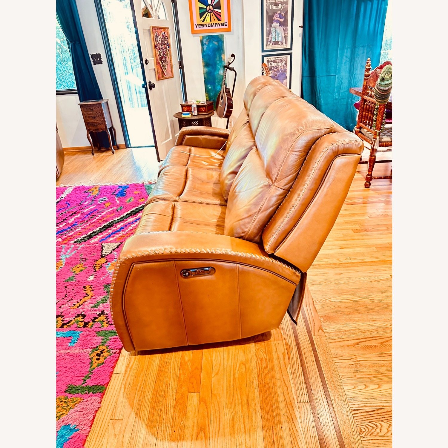 Mustang Brown Leather Power Reclining Sofa - image-3