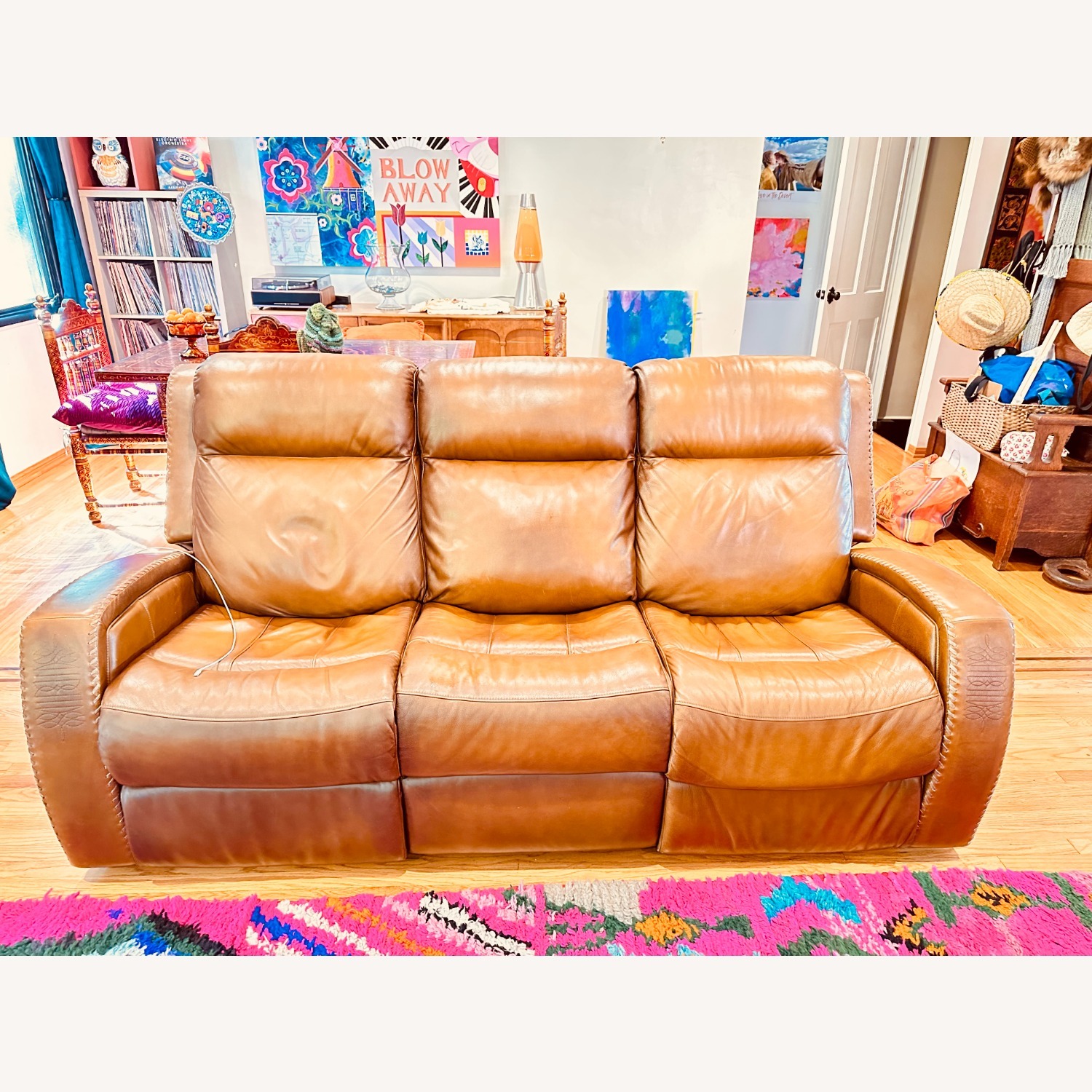 Mustang Brown Leather Power Reclining Sofa - image-1
