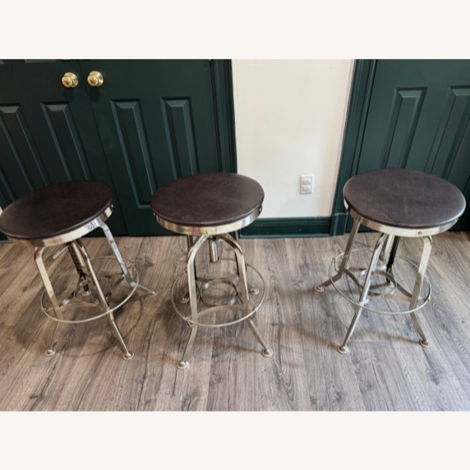 RH Chrome & Leather Vintage Toledo Barstools (Set of 3) - image-1