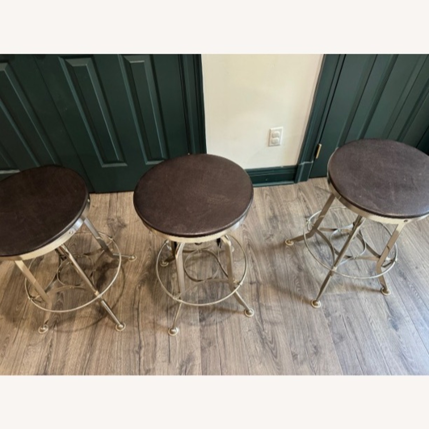 RH Chrome & Leather Vintage Toledo Barstools (Set of 3) - image-3