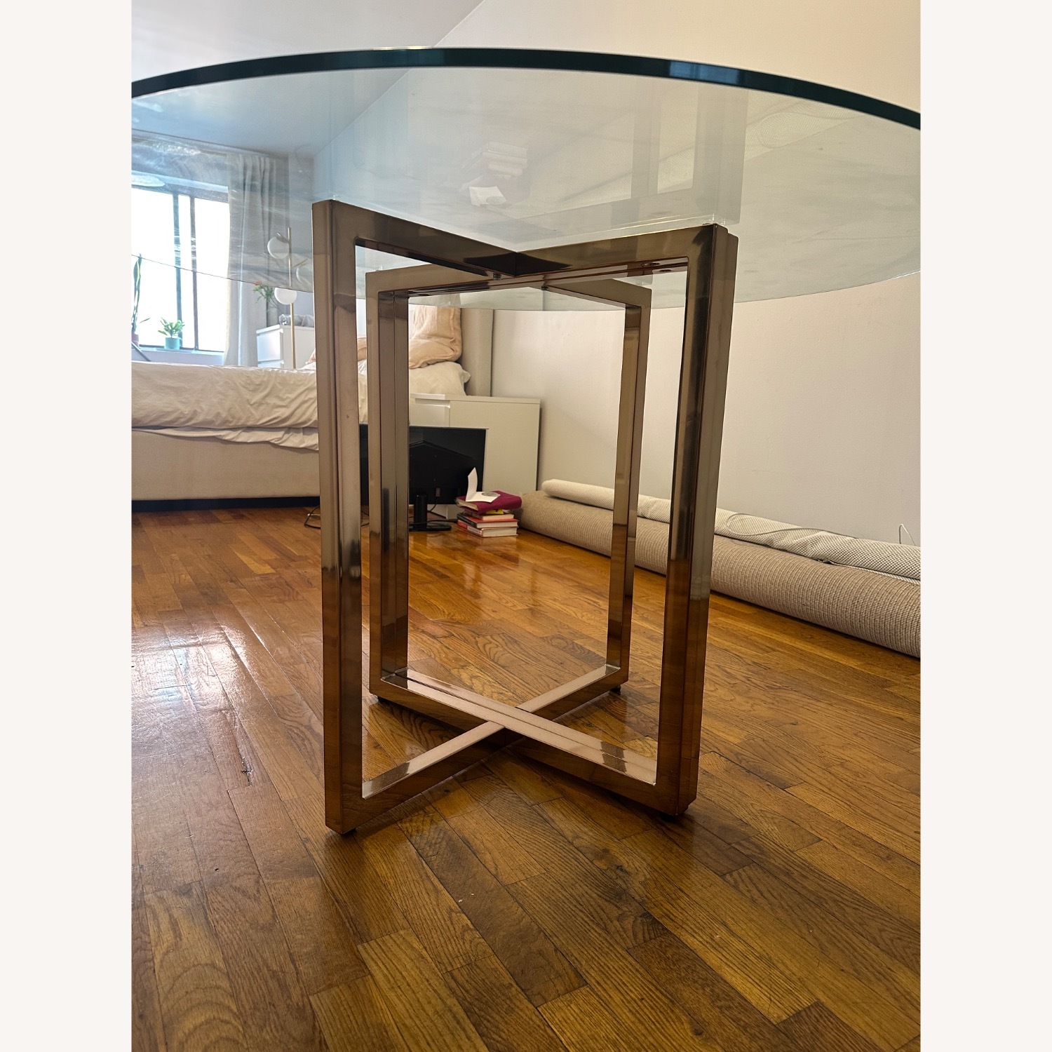 CB2 Silverado 47" Round Brass Dining Table - image-1