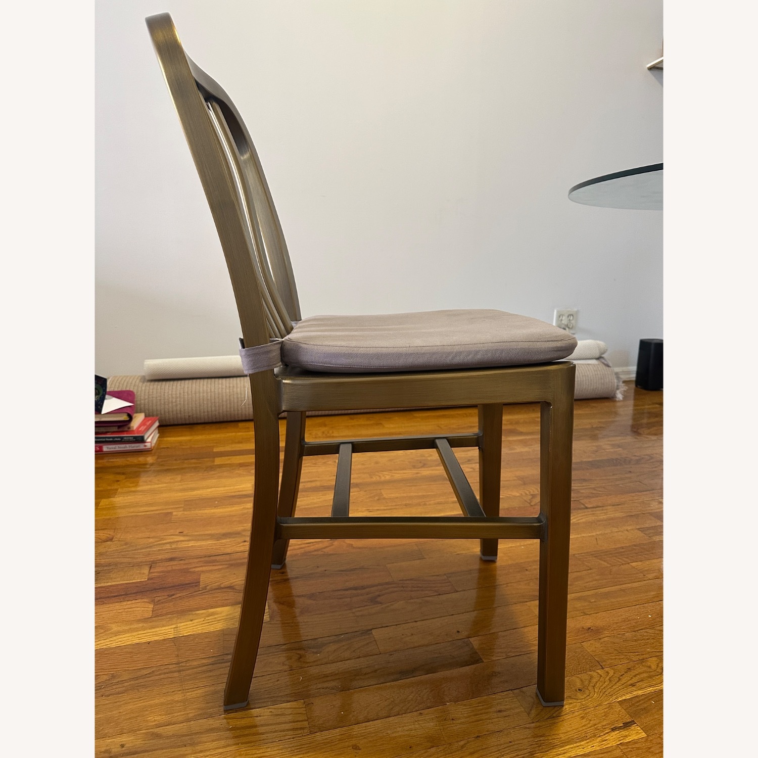 Crate & Barrel Delta Brass Side Chair with Felt Grey Cushion - image-3
