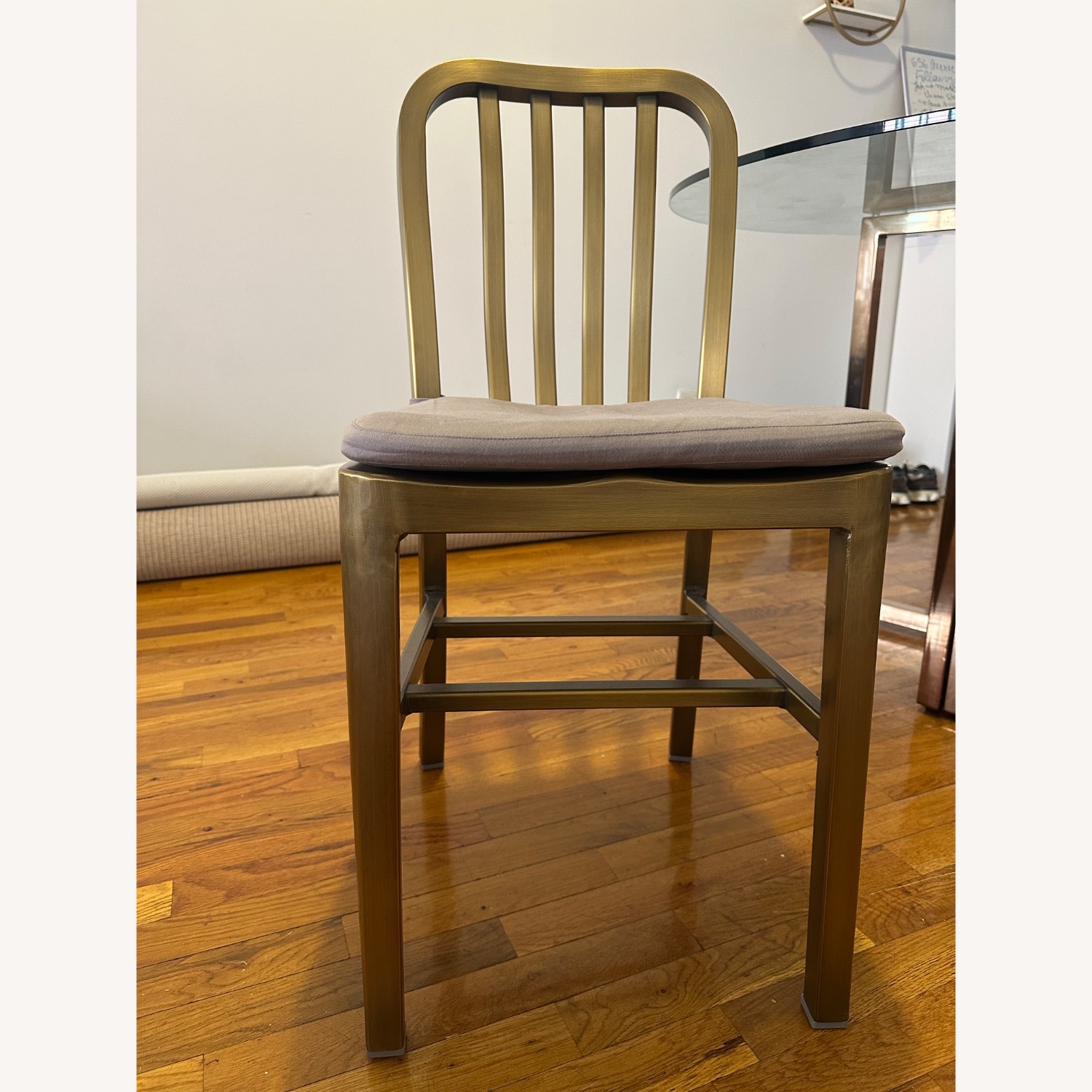 Crate & Barrel Delta Brass Side Chair with Felt Grey Cushion - image-1