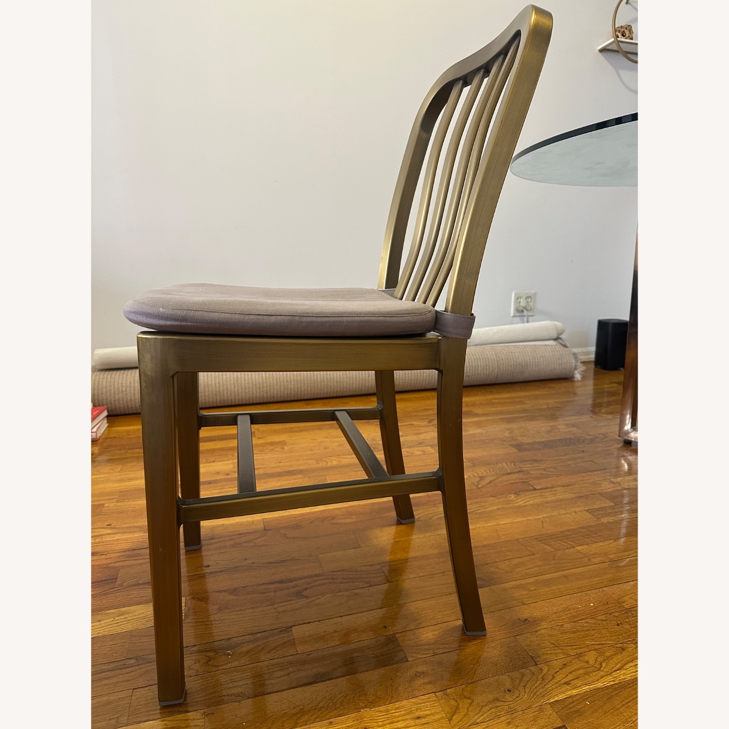 Crate & Barrel Delta Brass Side Chair with Felt Grey Cushion - image-2