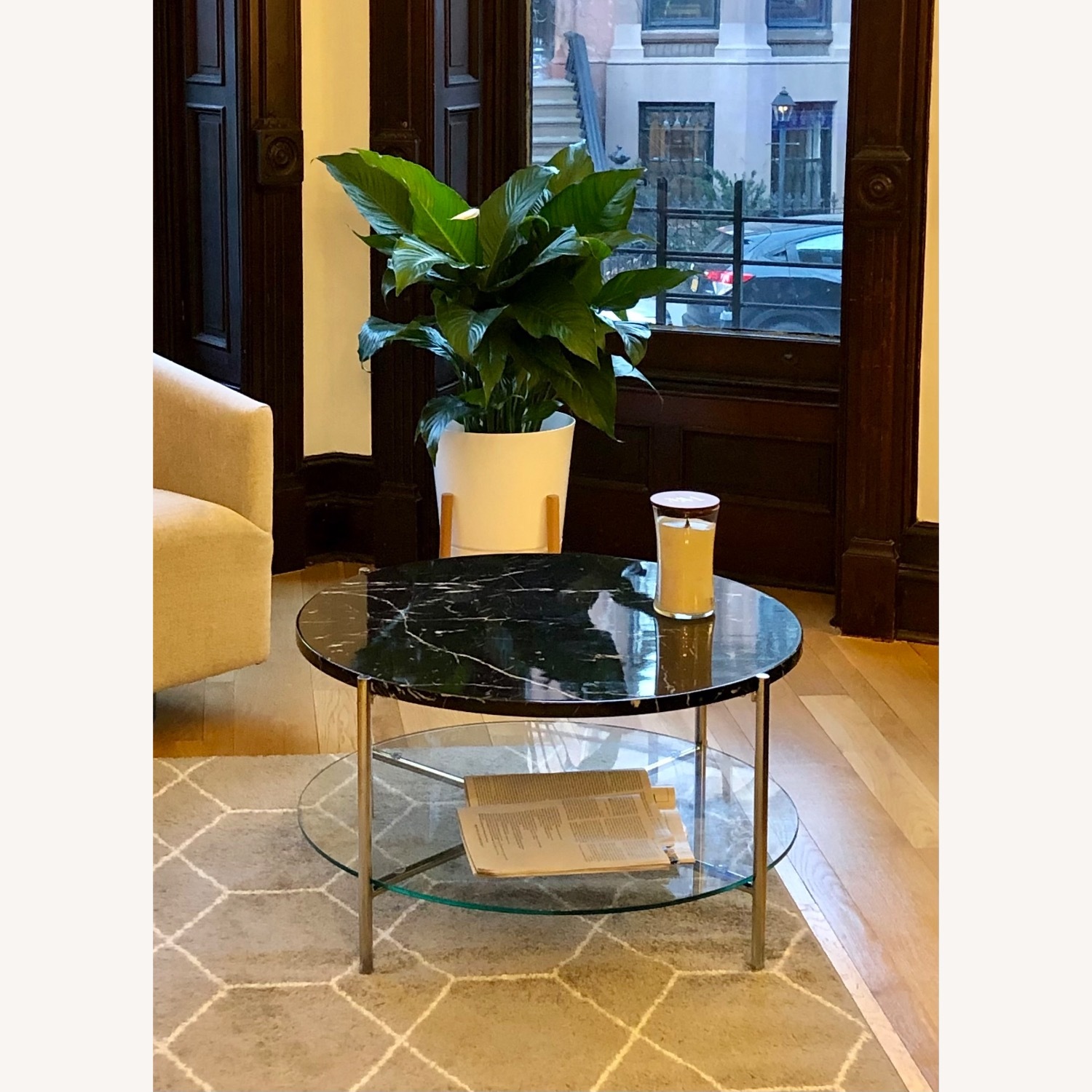 Wayfair Black Faux-Marble Coffee Table with Glass Shelf - image-1