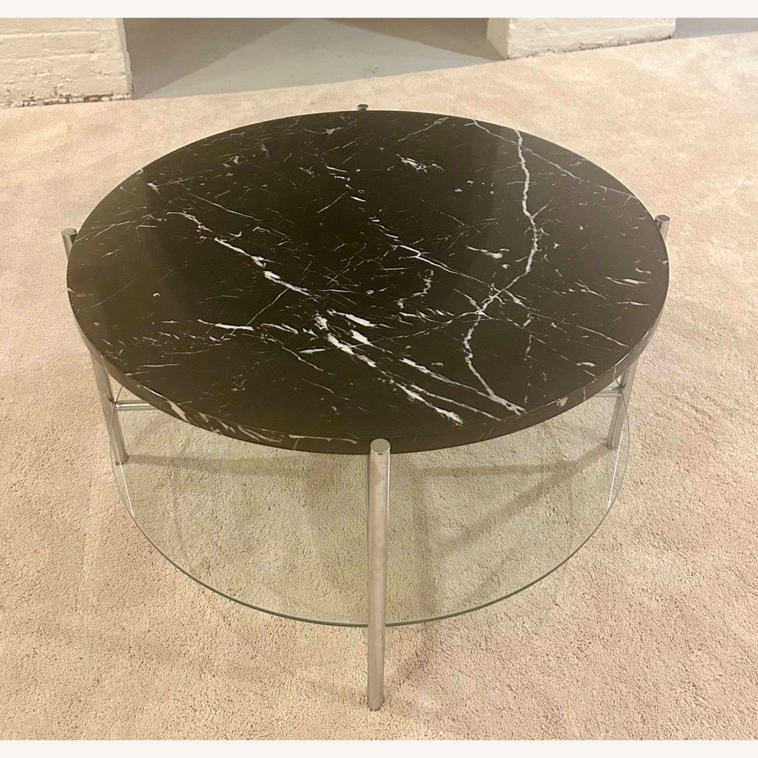 Wayfair Black Faux-Marble Coffee Table with Glass Shelf - image-2