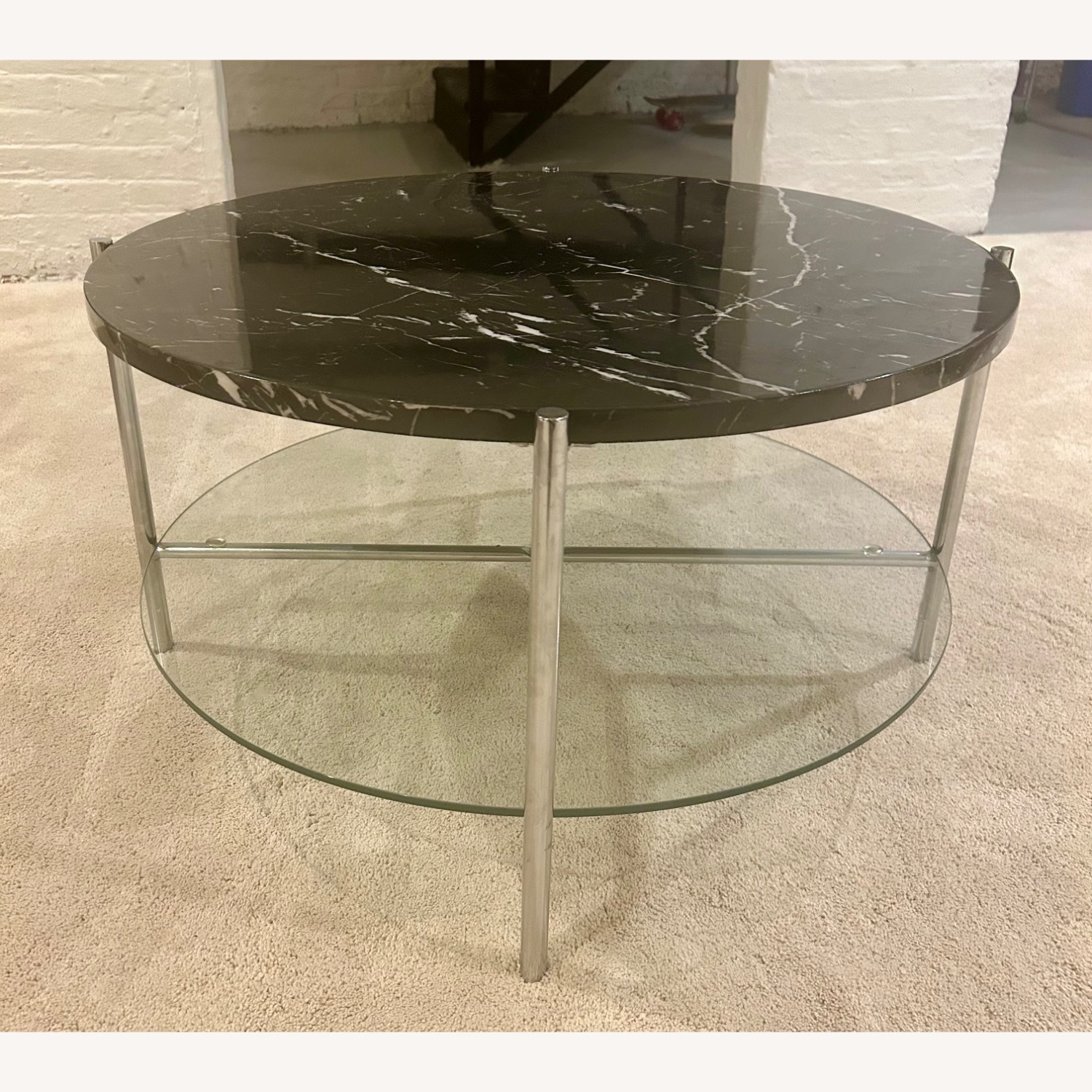 Wayfair Black Faux-Marble Coffee Table with Glass Shelf - image-3