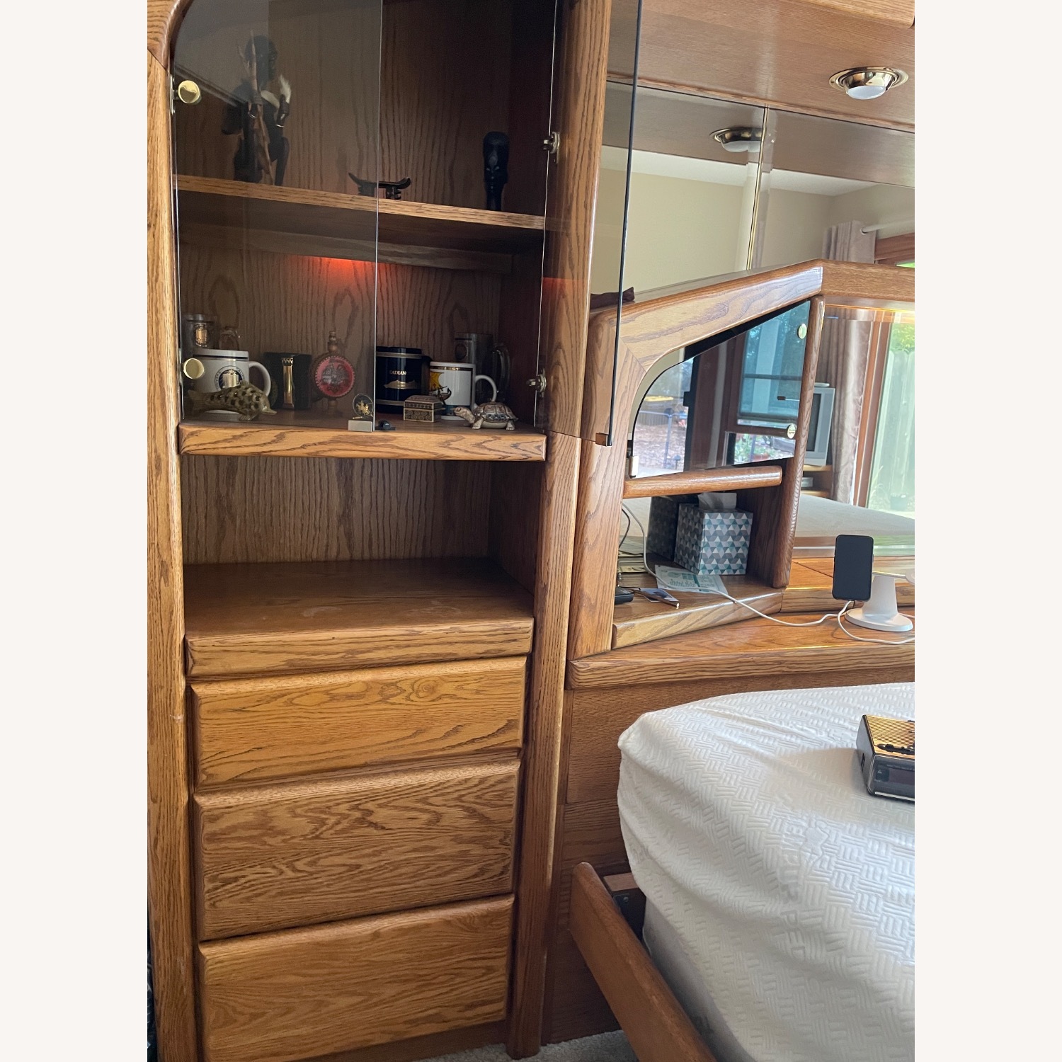 Vintage Arbek Oak Wall Unit storage Bed CalKing - image-3