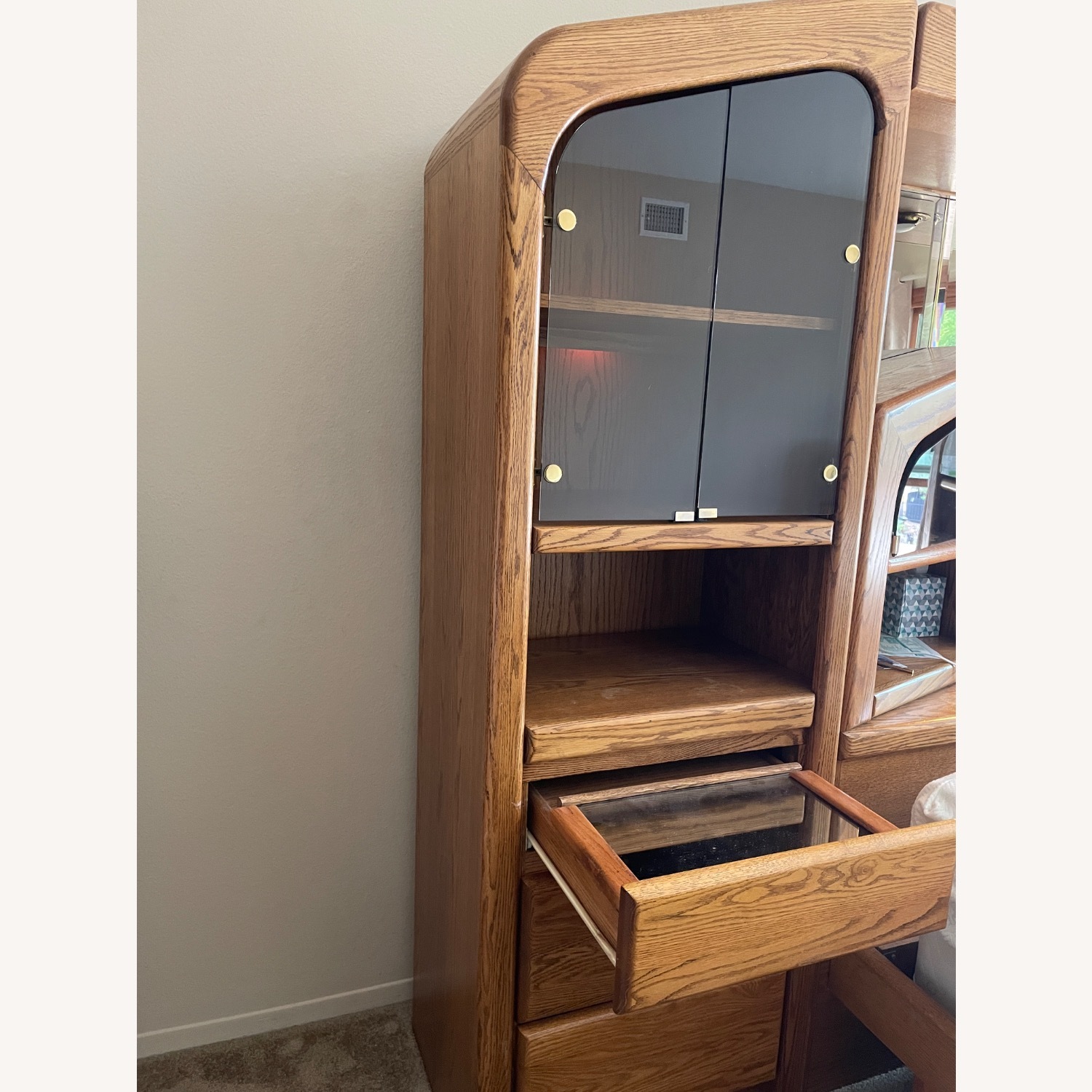 Vintage Arbek Oak Wall Unit storage Bed CalKing - image-4