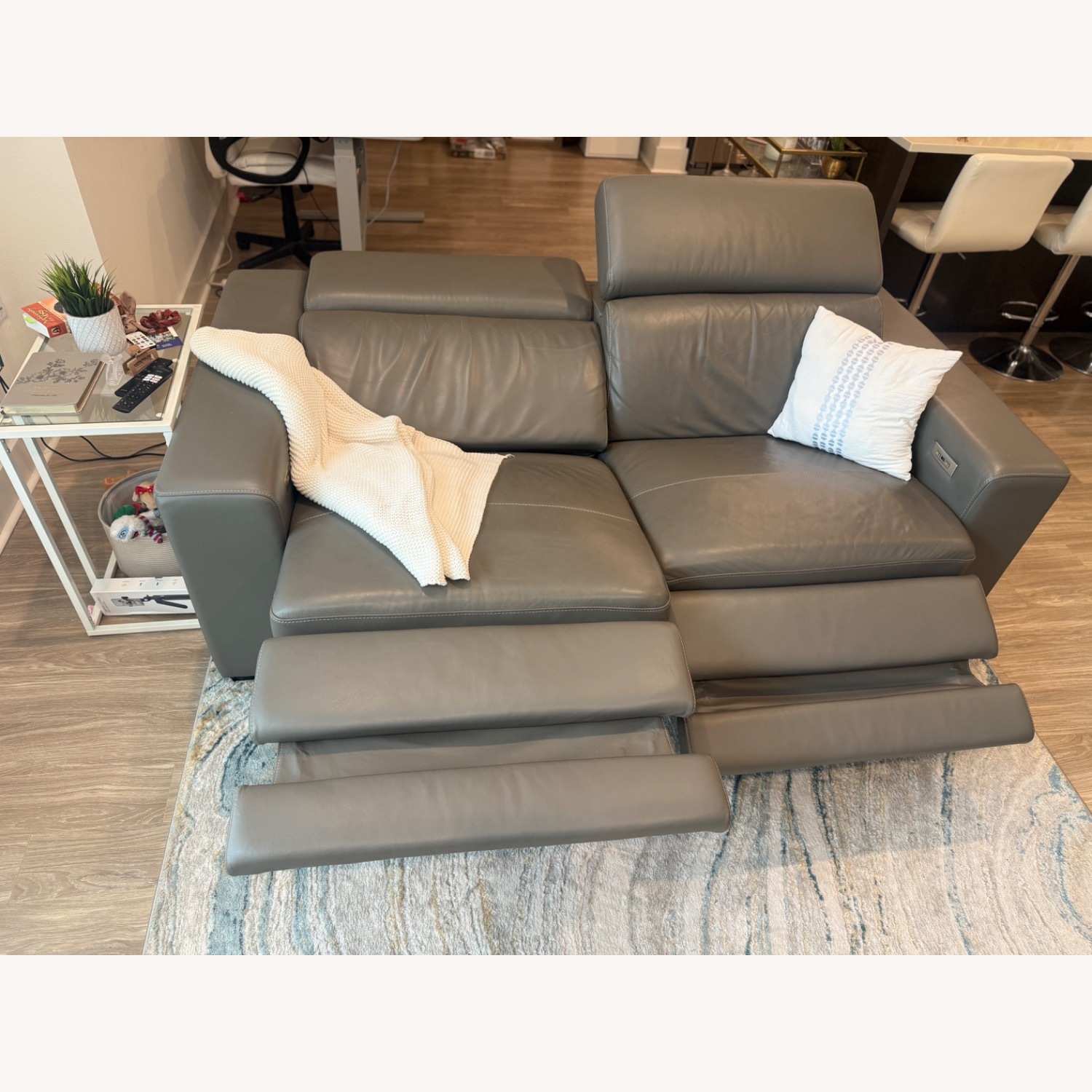 Ashley Furniture Texline Light Gray Leather Loveseat - image-4