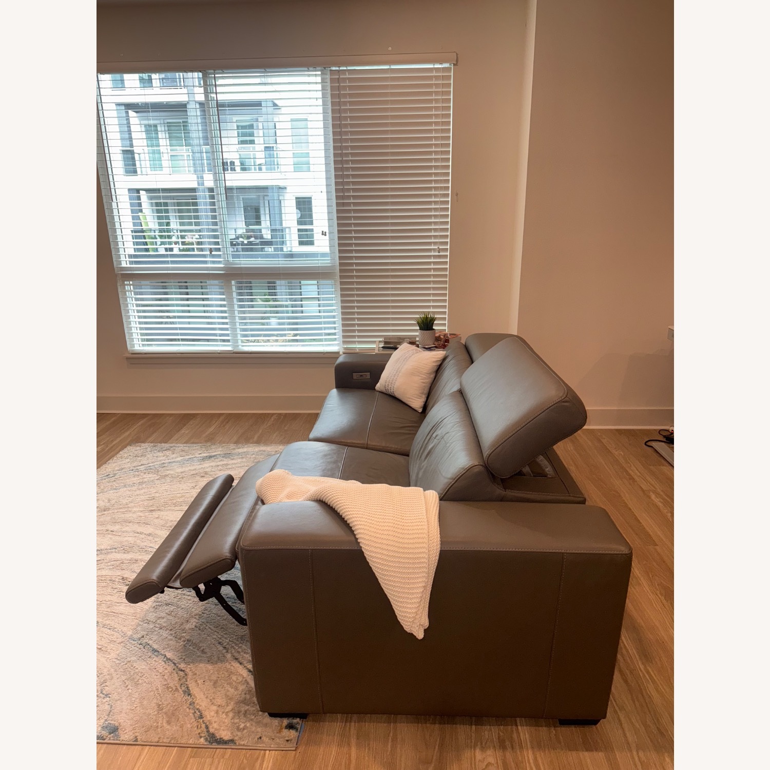 Ashley Furniture Texline Light Gray Leather Loveseat - image-2