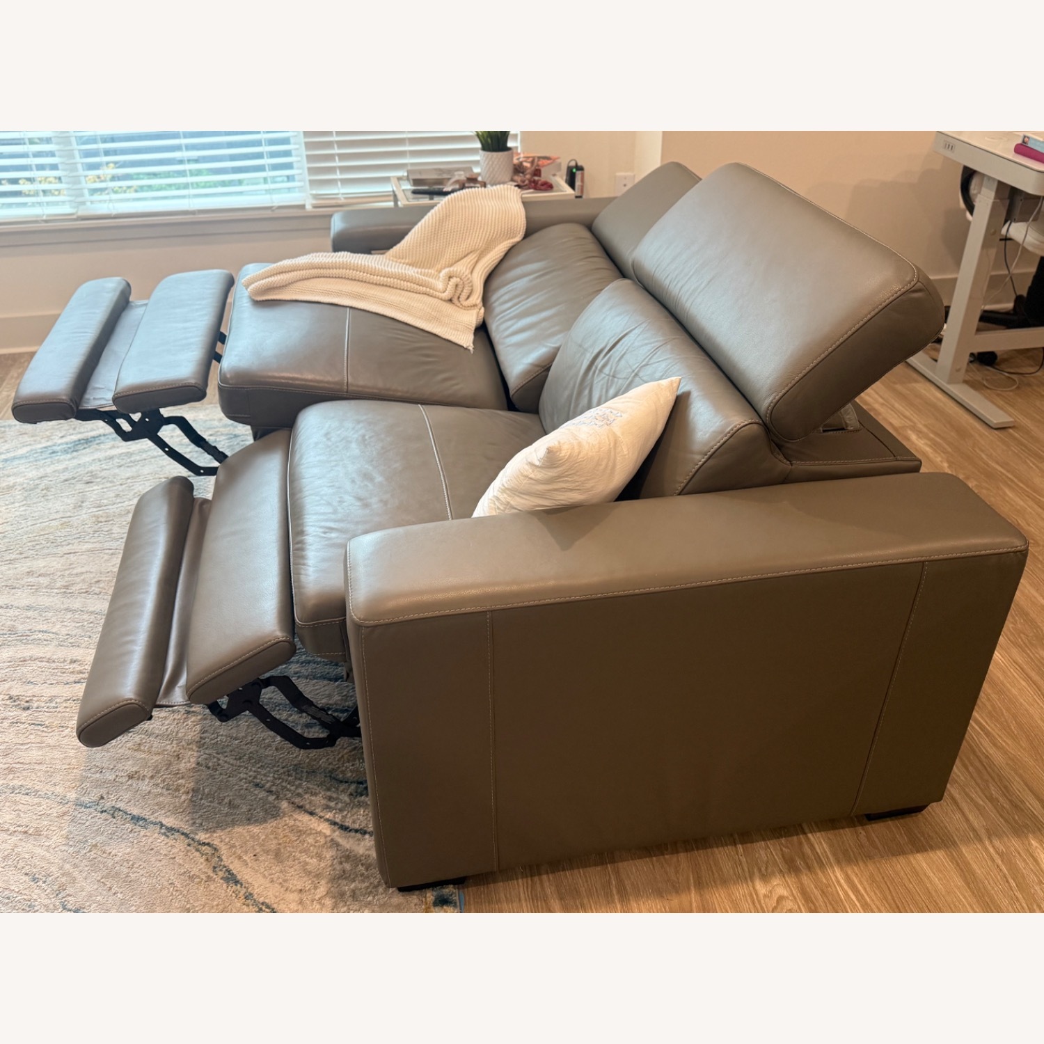 Ashley Furniture Texline Light Gray Leather Loveseat - image-5