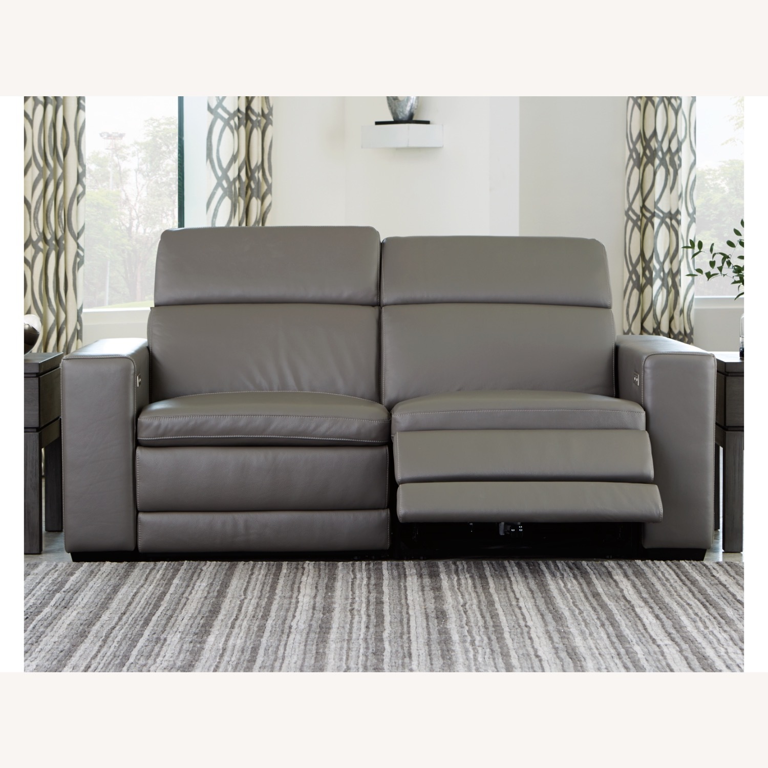 Ashley Furniture Texline Light Gray Leather Loveseat - image-1