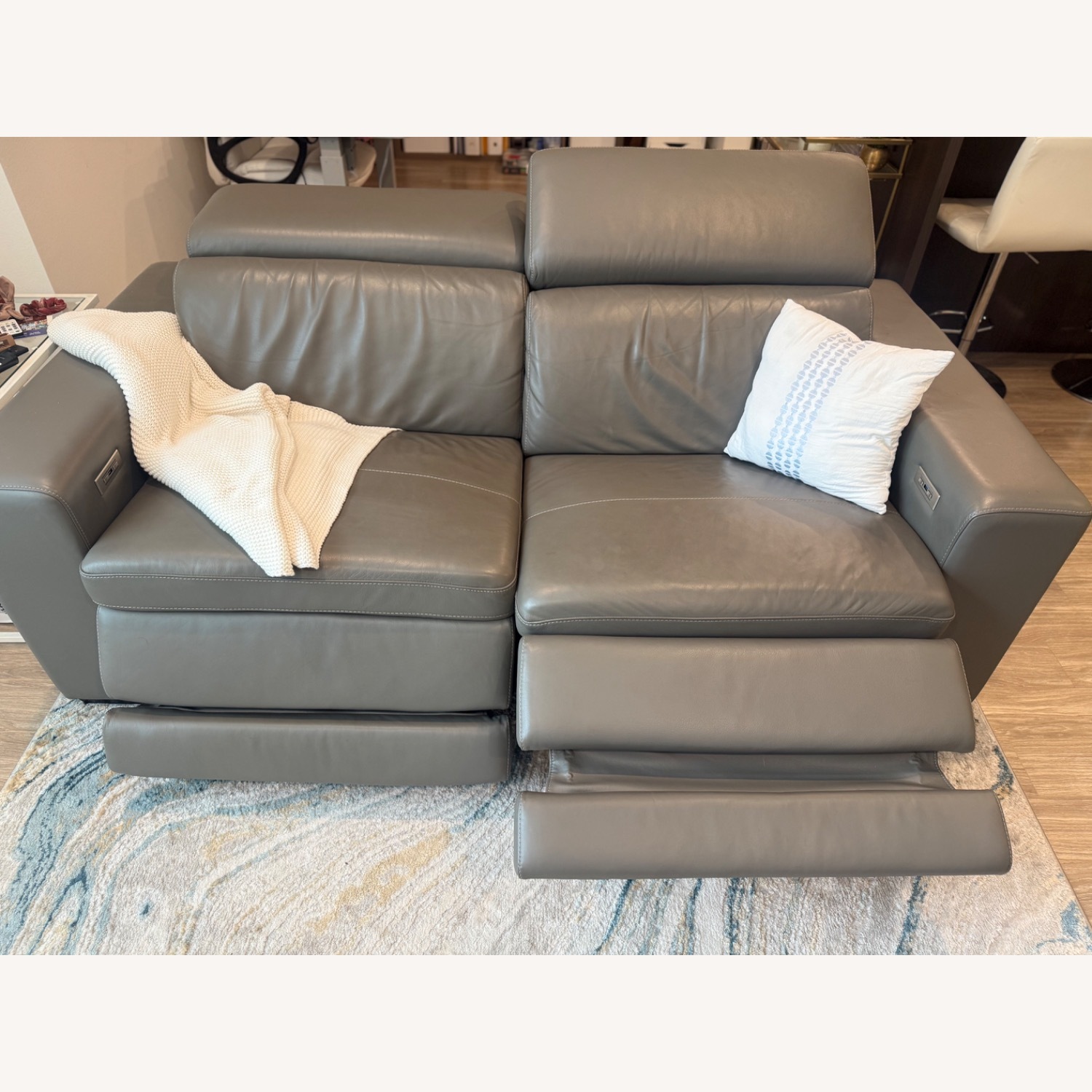Ashley Furniture Texline Light Gray Leather Loveseat - image-3