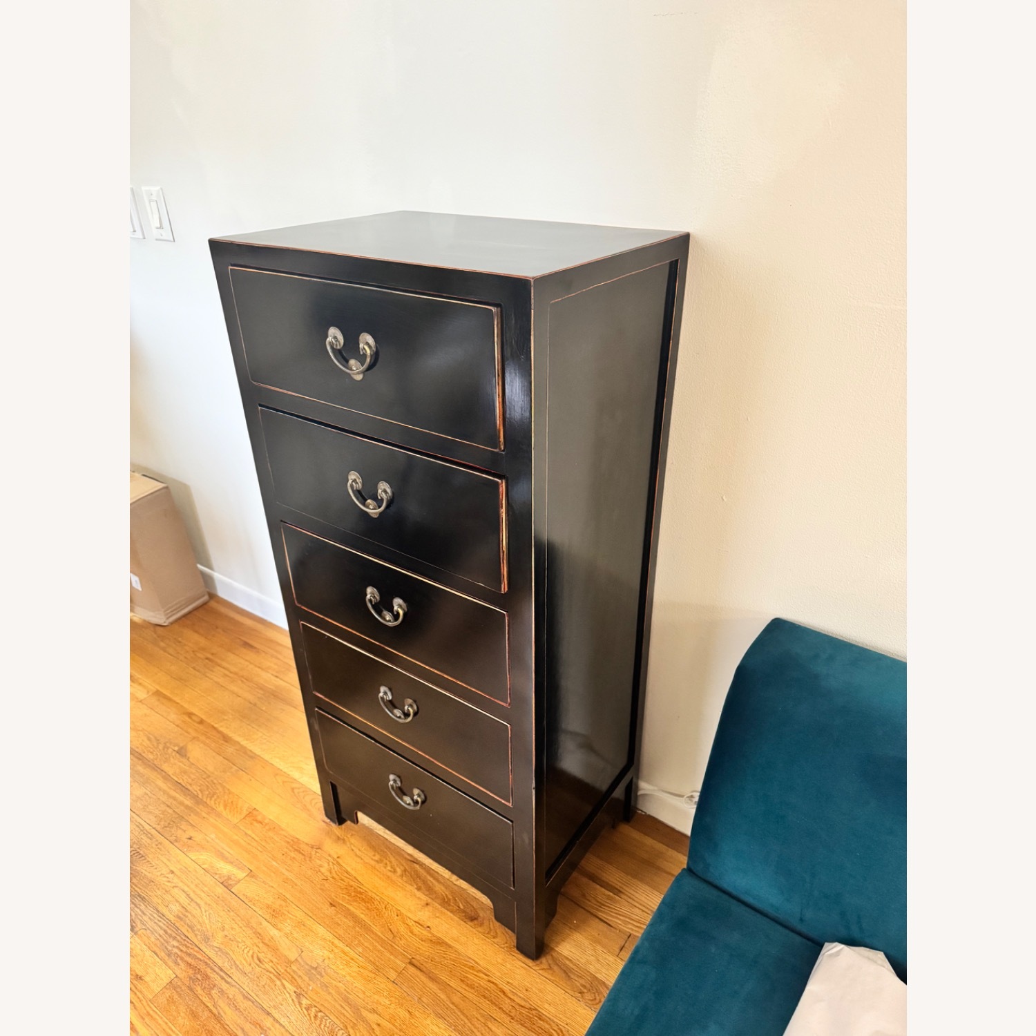 Vintage/Antique Asian Black Lacquer Tall Dresser - image-3