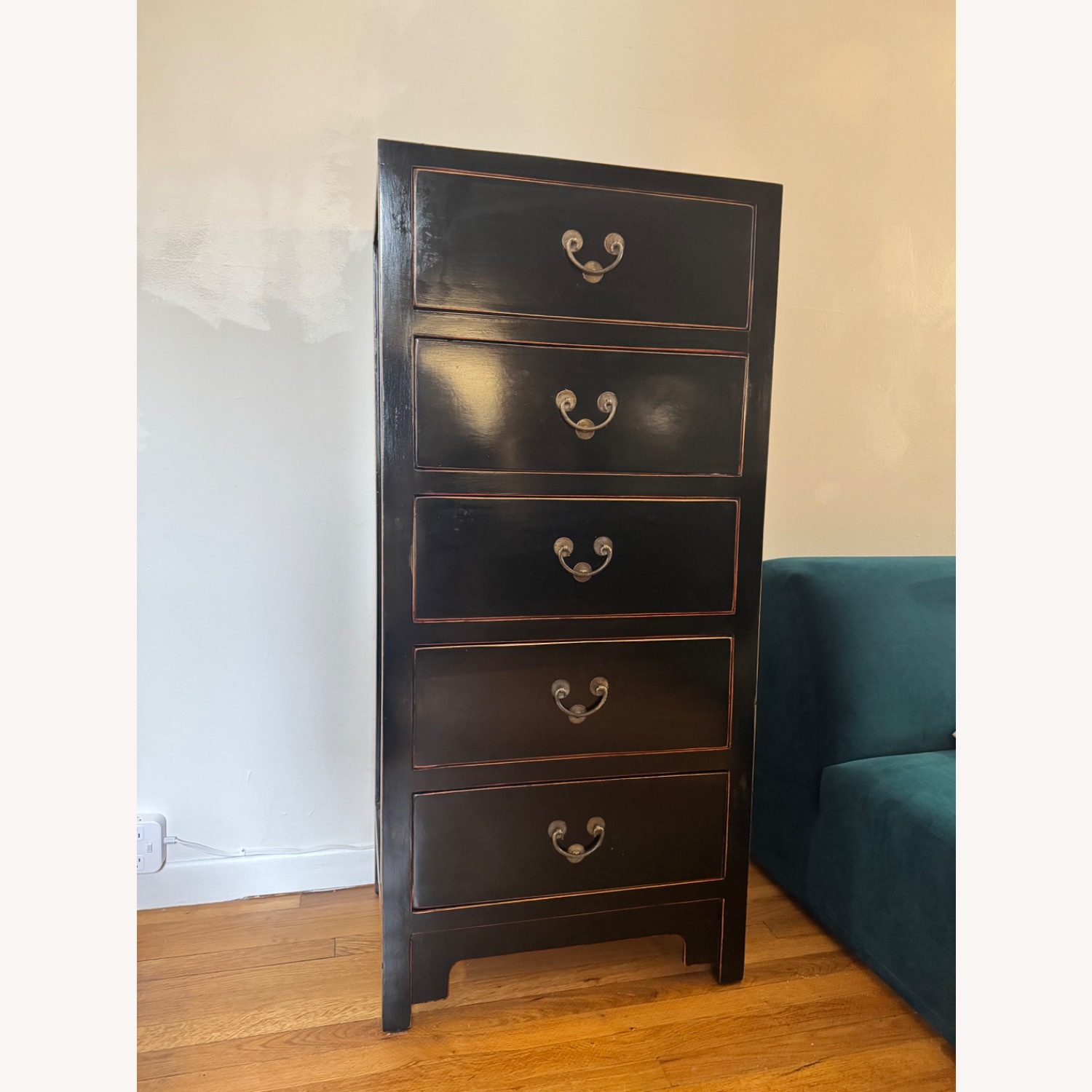 Vintage/Antique Asian Black Lacquer Tall Dresser - AptDeco Vintage/Antique Asian Black Lacquer Tall Dresser - AptDeco