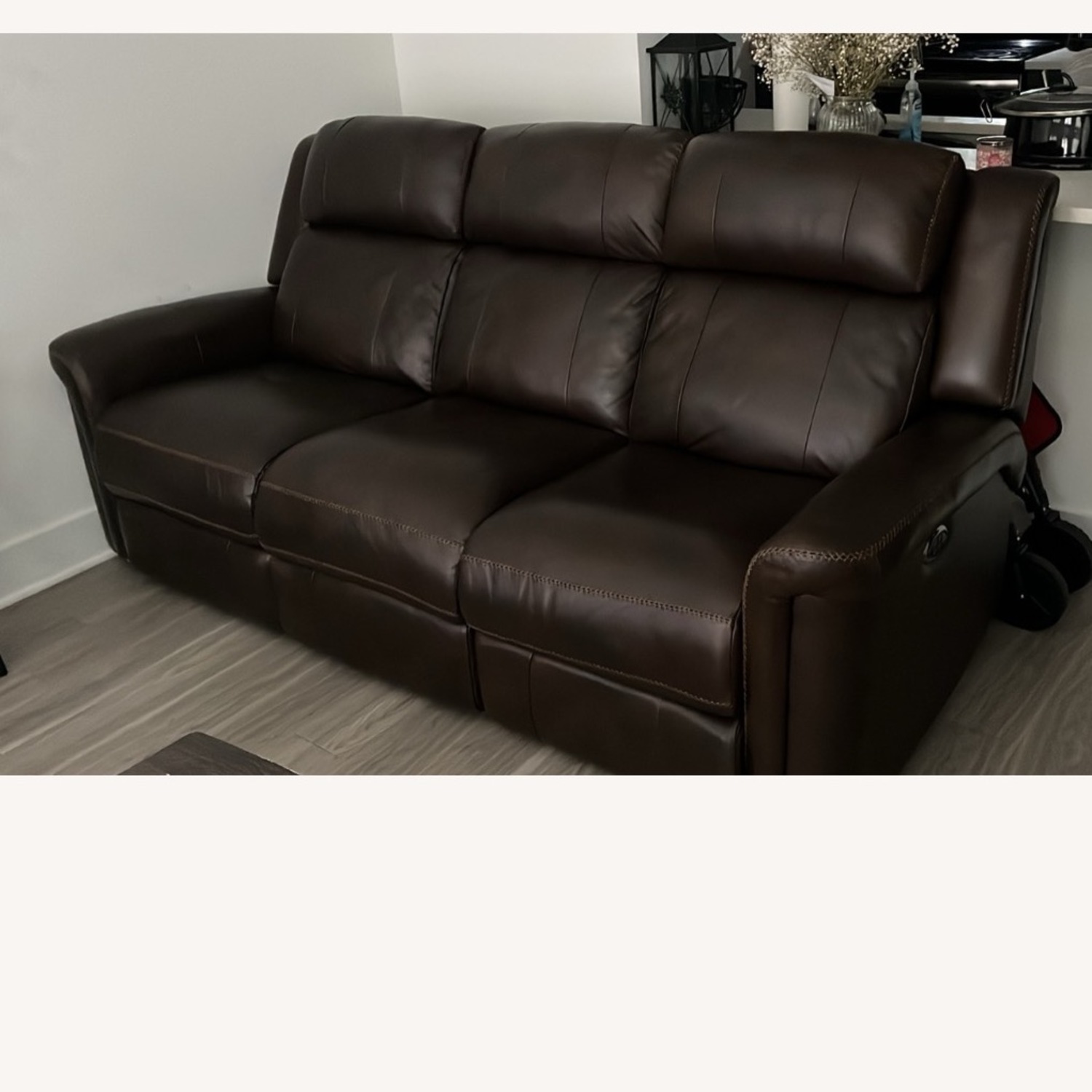 Brown Leather Couch Comes with Recliner - image-2