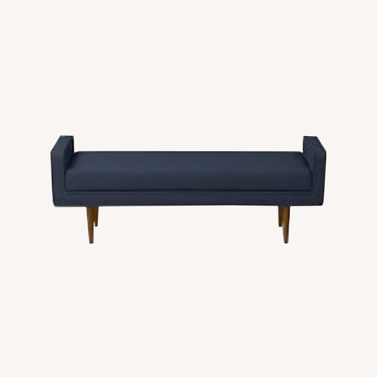 West Elm Navy Landry Bench with Wooden Legs - image-0