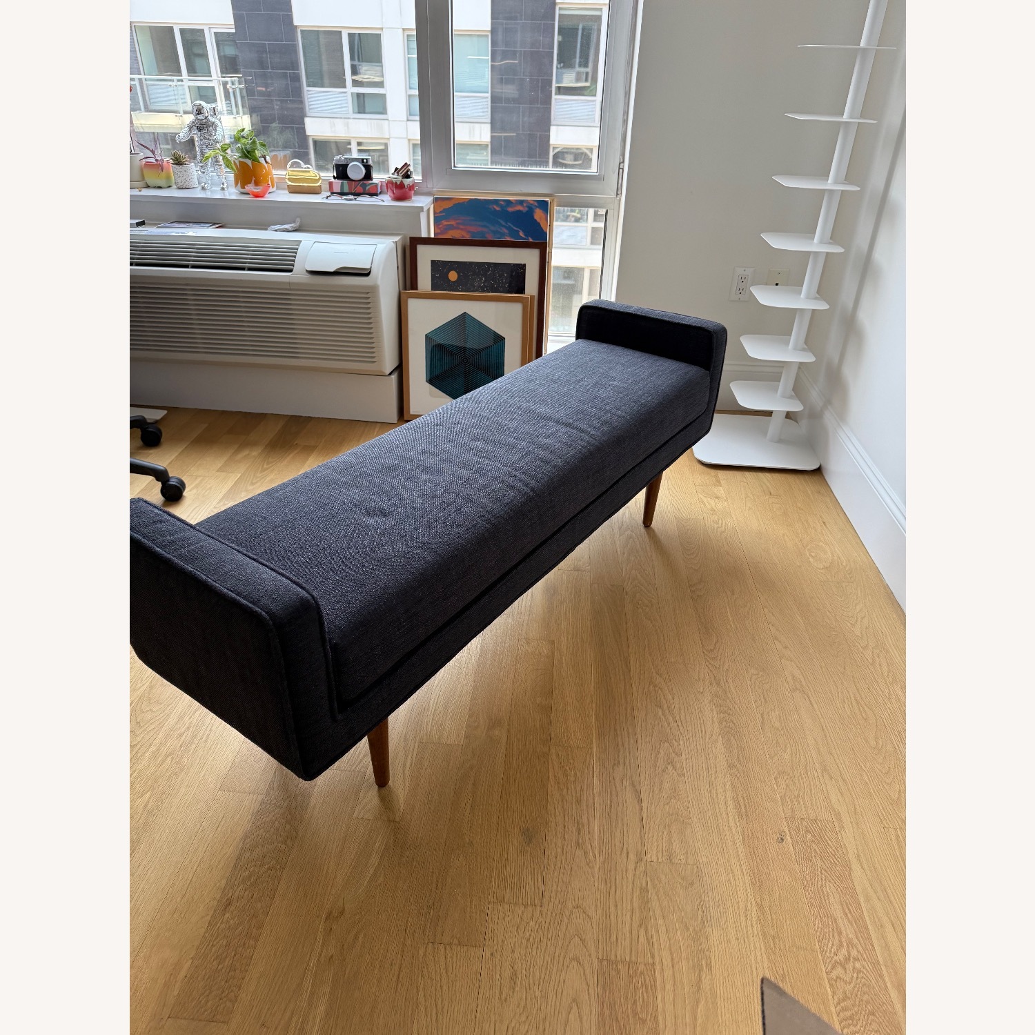 West Elm Navy Landry Bench with Wooden Legs - image-3