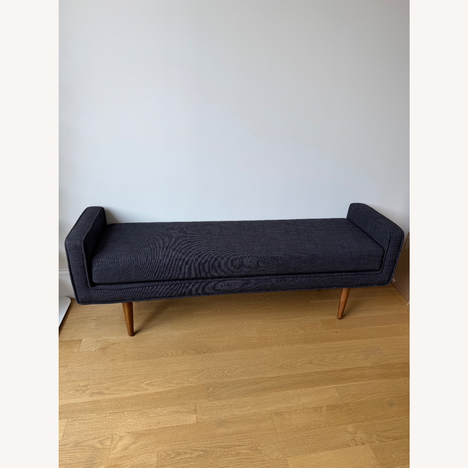 West Elm Navy Landry Bench with Wooden Legs - image-1