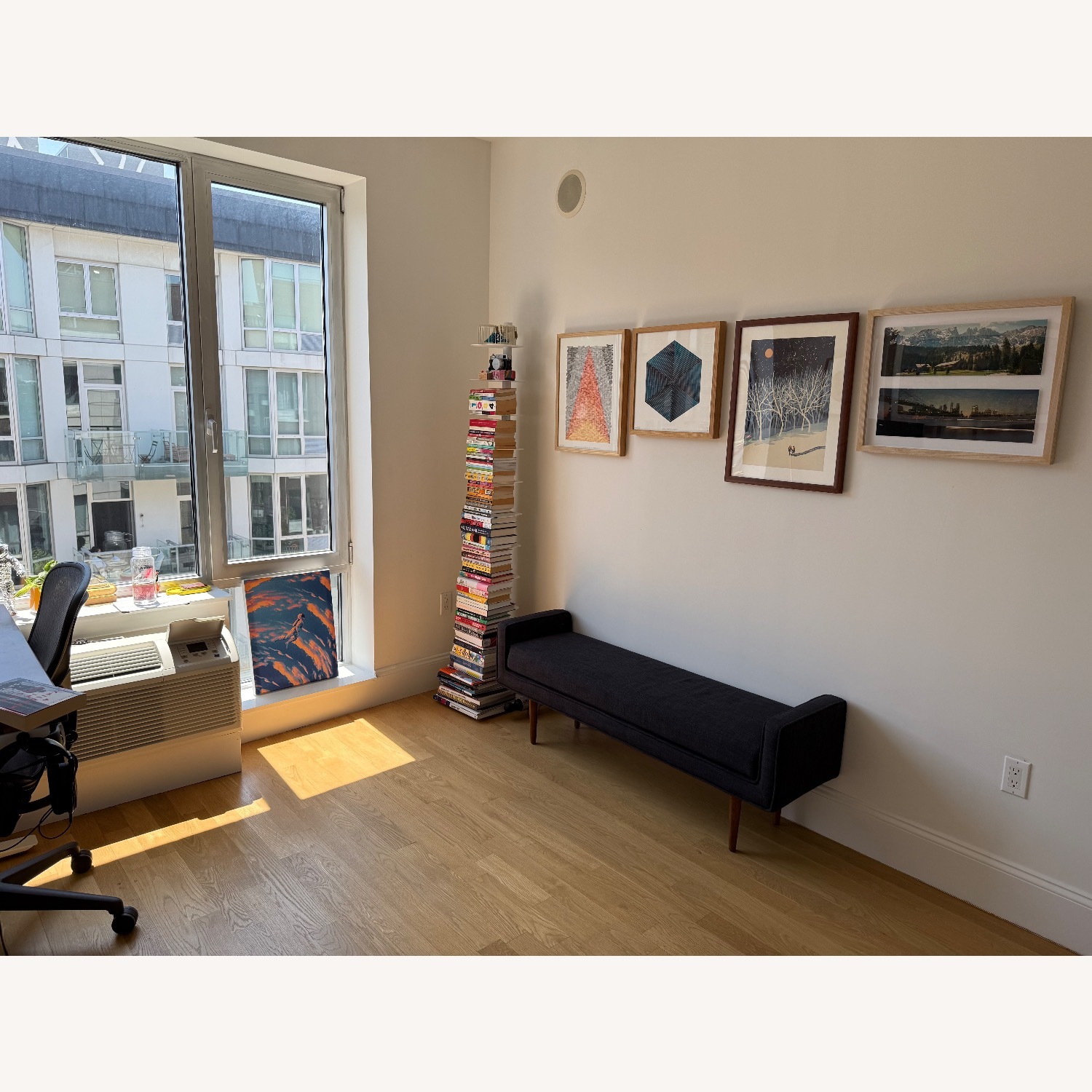 West Elm Navy Landry Bench with Wooden Legs - image-5