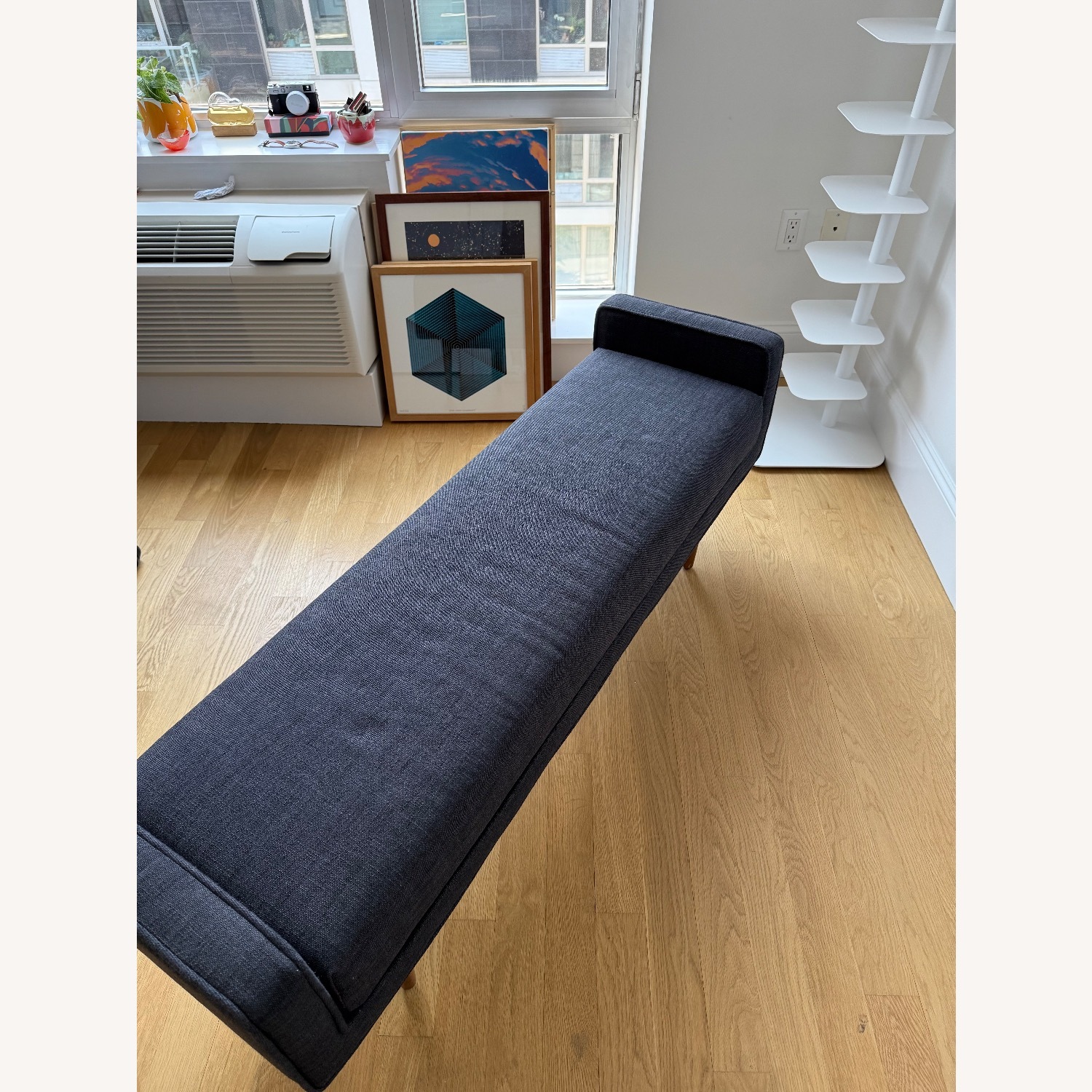 West Elm Navy Landry Bench with Wooden Legs - image-2