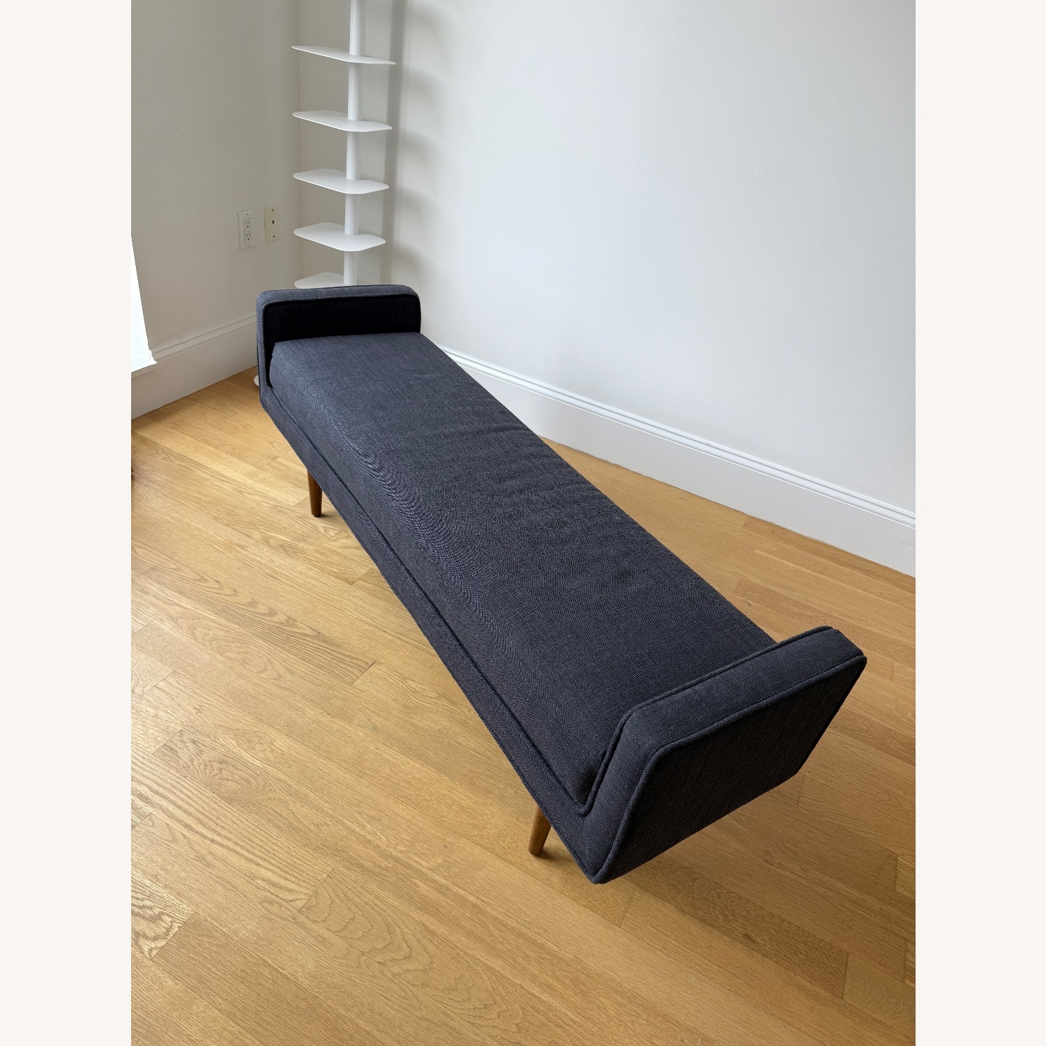 West Elm Navy Landry Bench with Wooden Legs - image-4