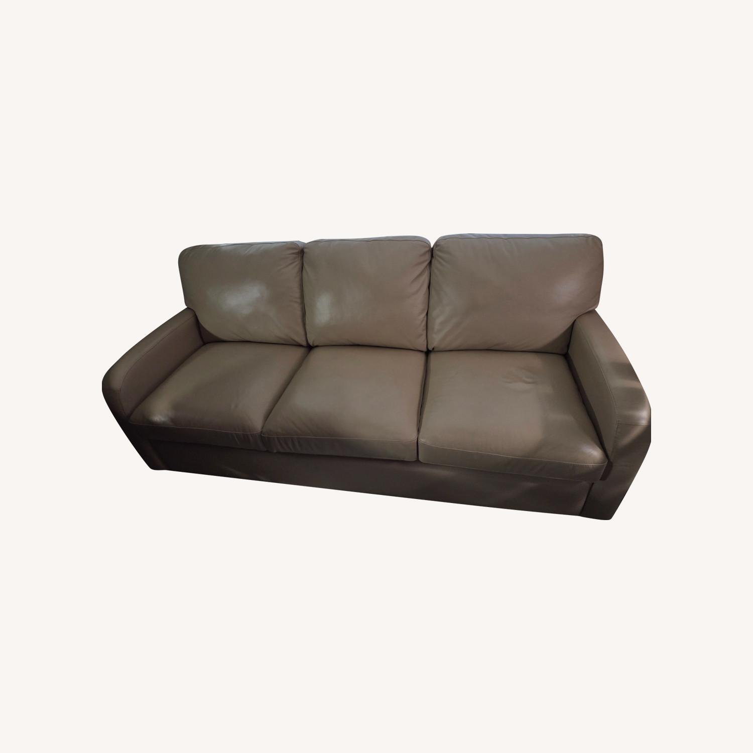 Light Brown Leather Sleeper Sofa - image-0